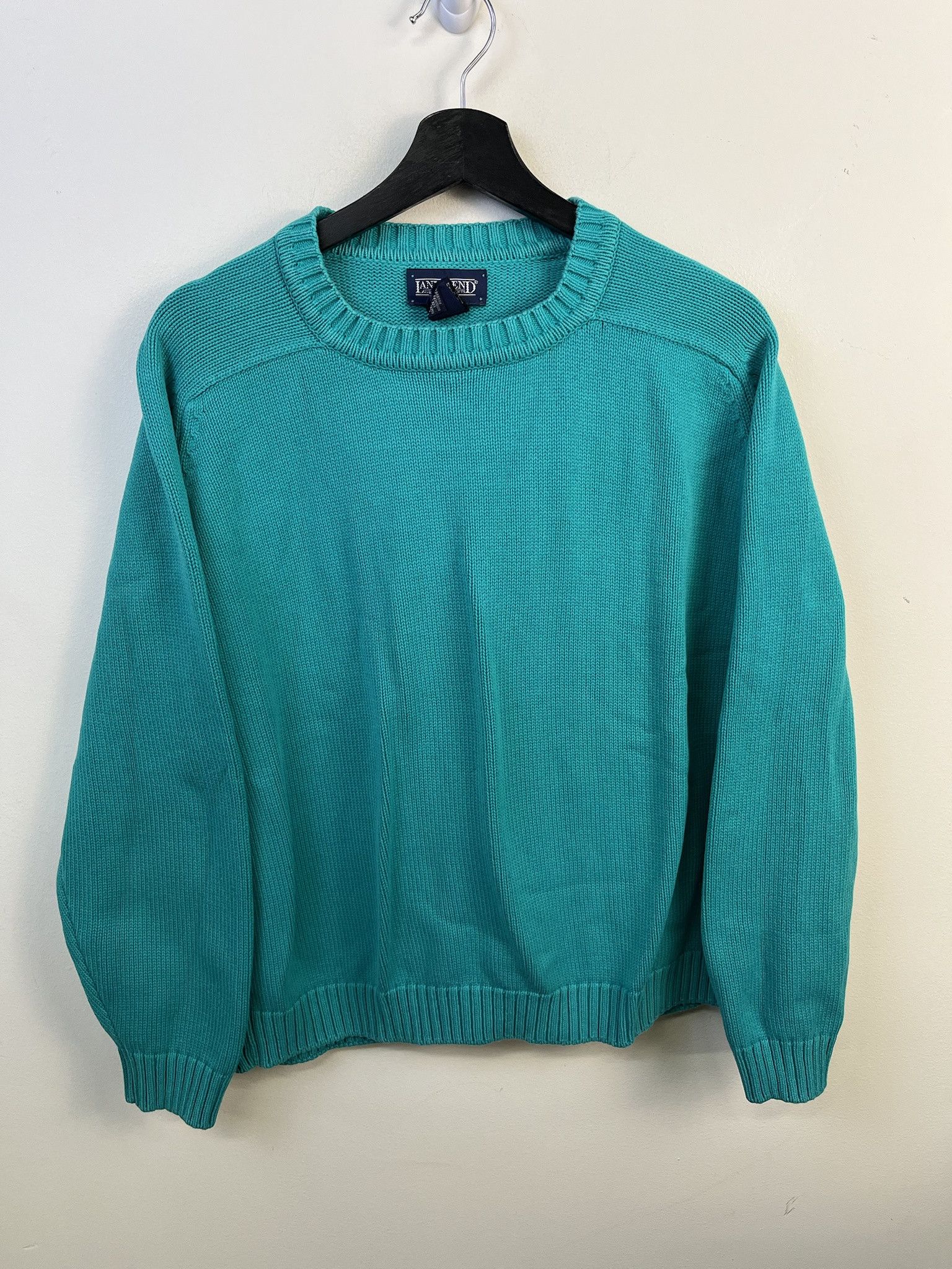 Other Vintage Knit Sweater 1990s Thick Knit Land's End Teal Blue Frame Knit Sweater Size L Size US L / EU 52-54 / 3 - 1 Thumbnail