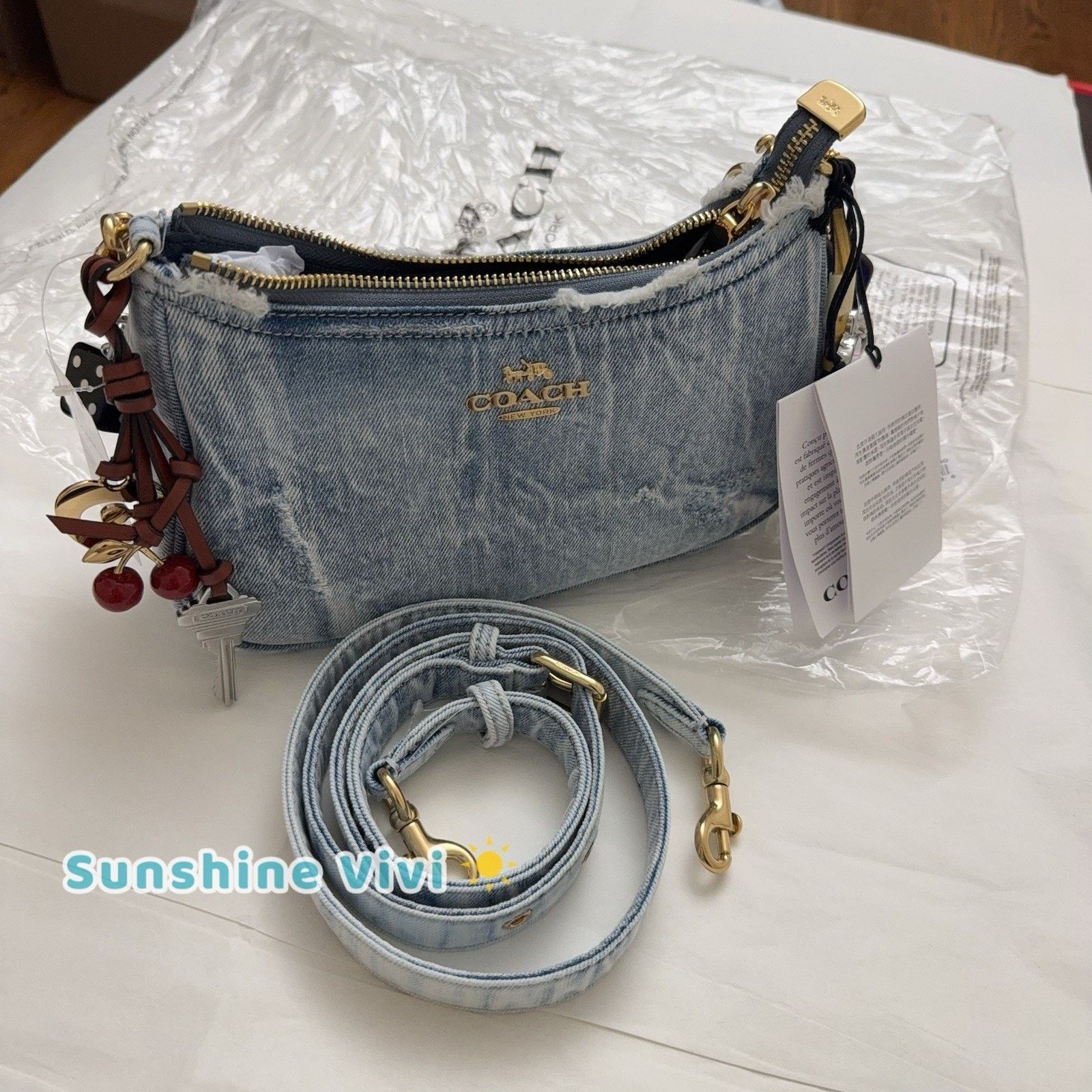 Coach NWT COACH CDY76 Teri Shoulder Bag Loved Denim Charms Indigo Size ONE SIZE - 11 Thumbnail