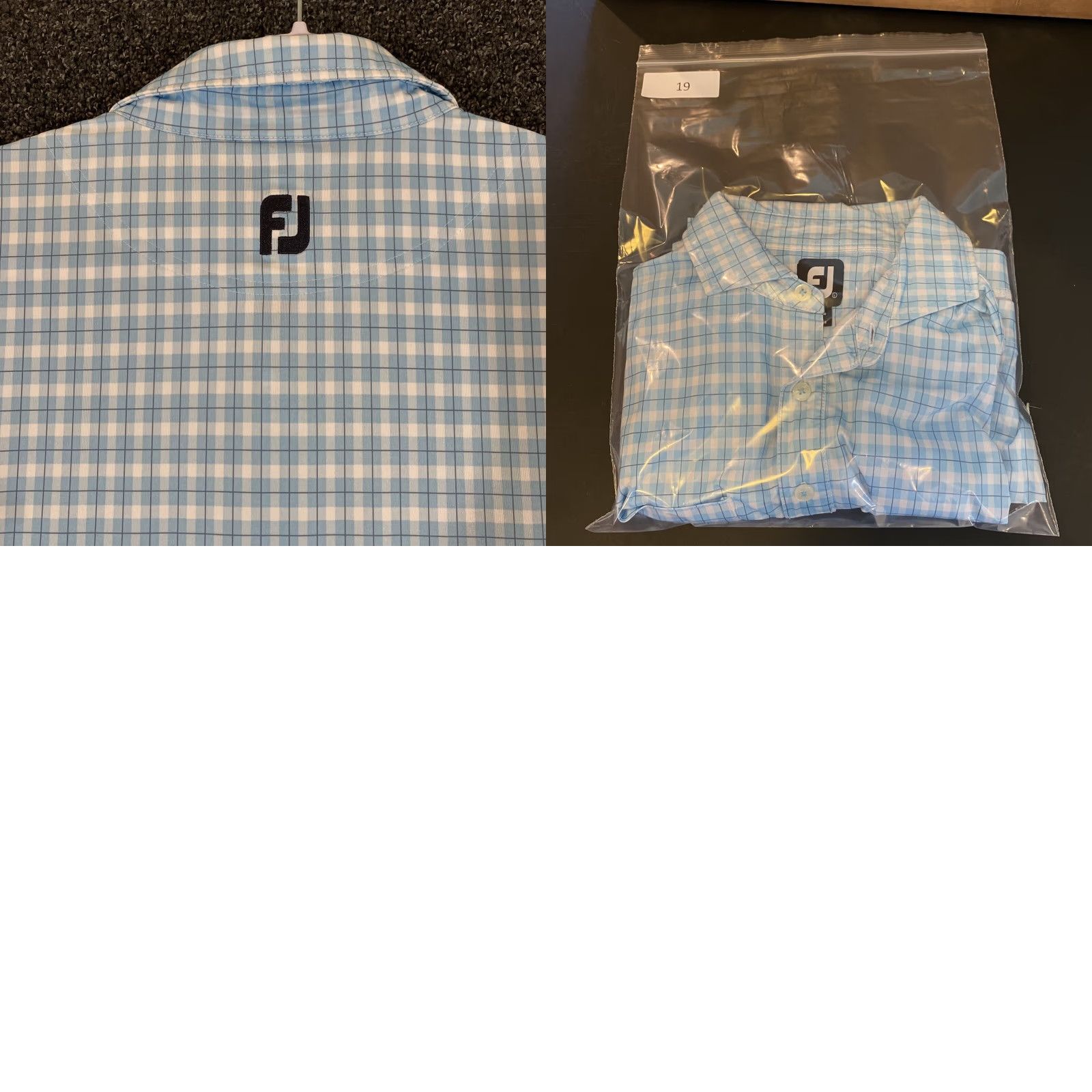 Footjoy FootJoy Polo Shirt Mens Large Blue White Plaid Performance Stretch Golf Sport Size US L / EU 52-54 / 3 - 8 Thumbnail