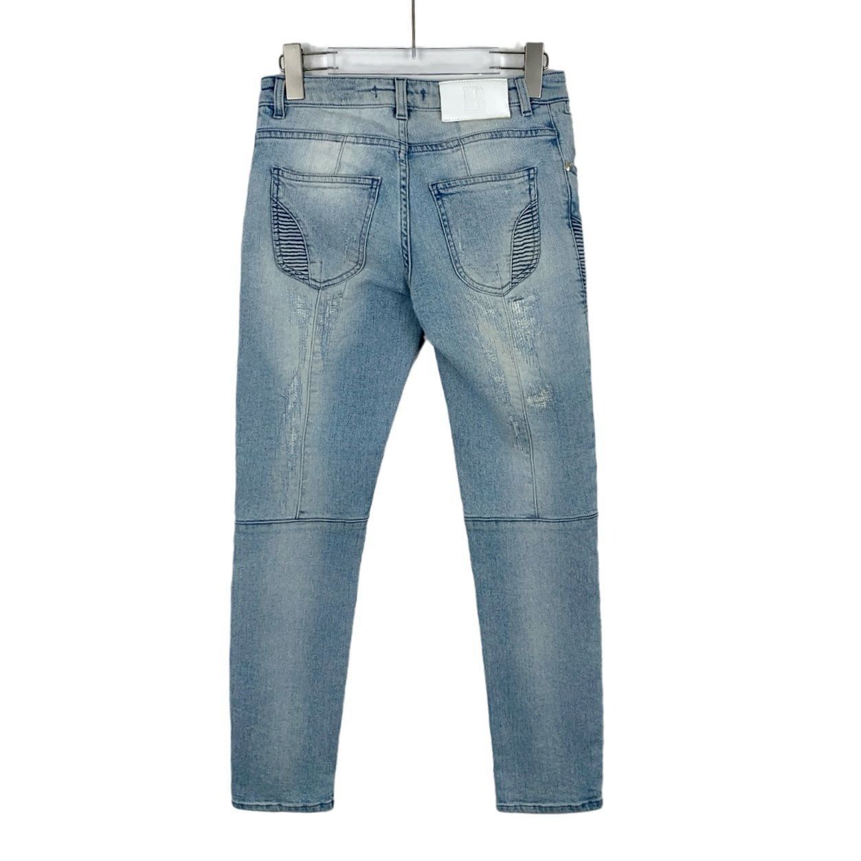 Pierre Balmain CM0075 Pierre Balmain Distressed Light Wash Moto Jeans Size US 27 - 2 Thumbnail