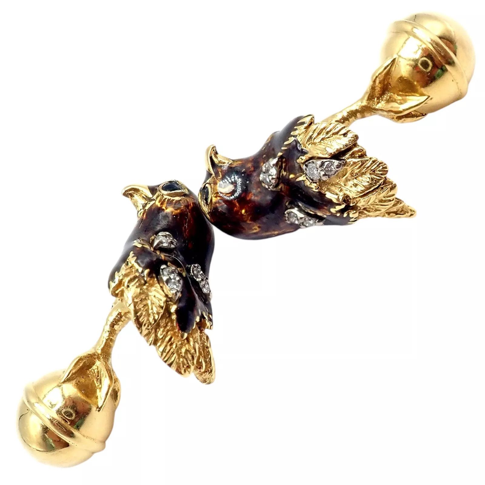Tiffany & Co. 18k Yellow Gold Diamond Enamel Falcon Eagle Bird Cufflinks Size ONE SIZE - 9 Thumbnail