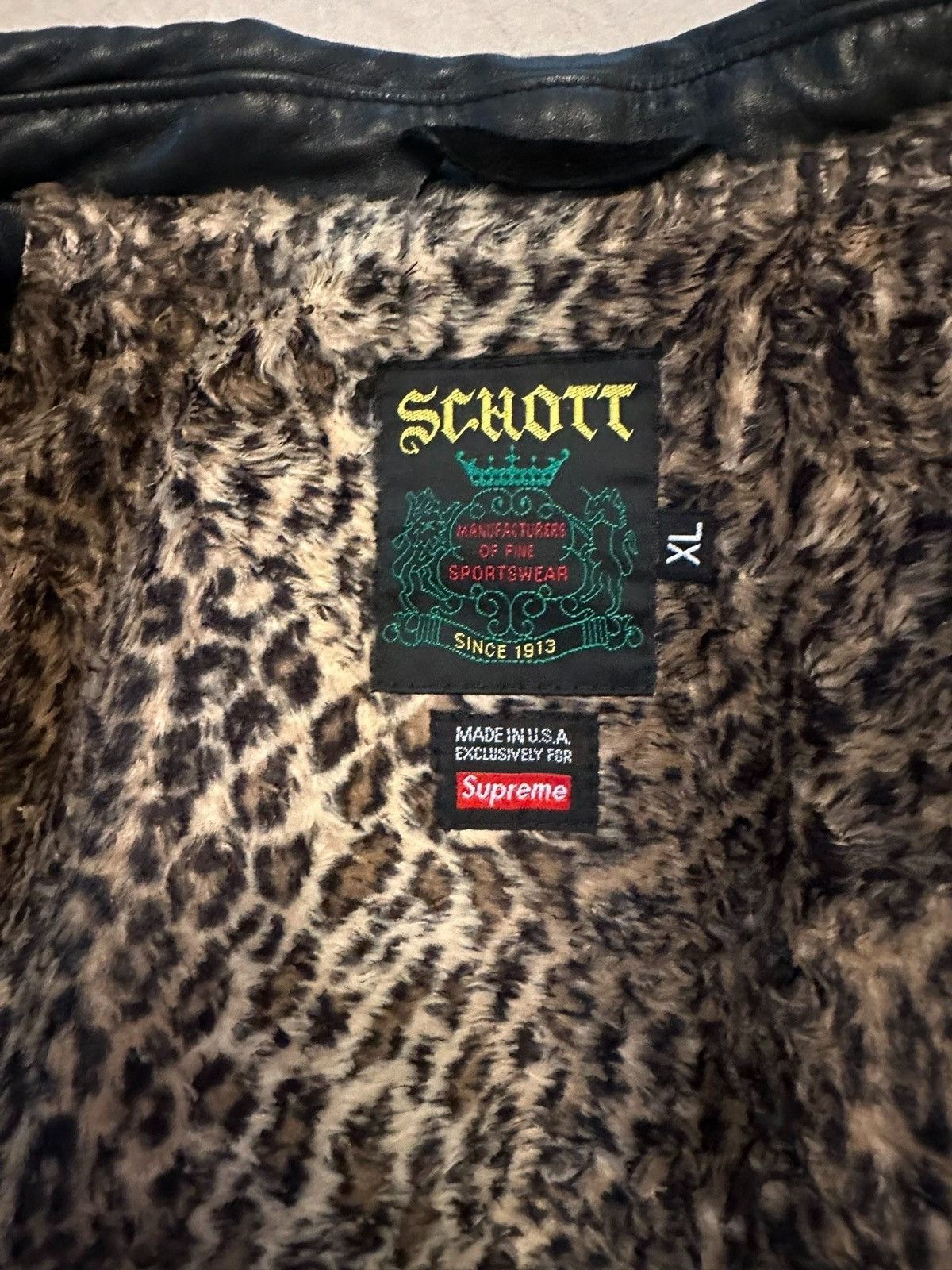Schott × Supreme Supreme Schott Leopard Lined Leather Work Jacket Size US XL / EU 56 / 4 - 5 Thumbnail