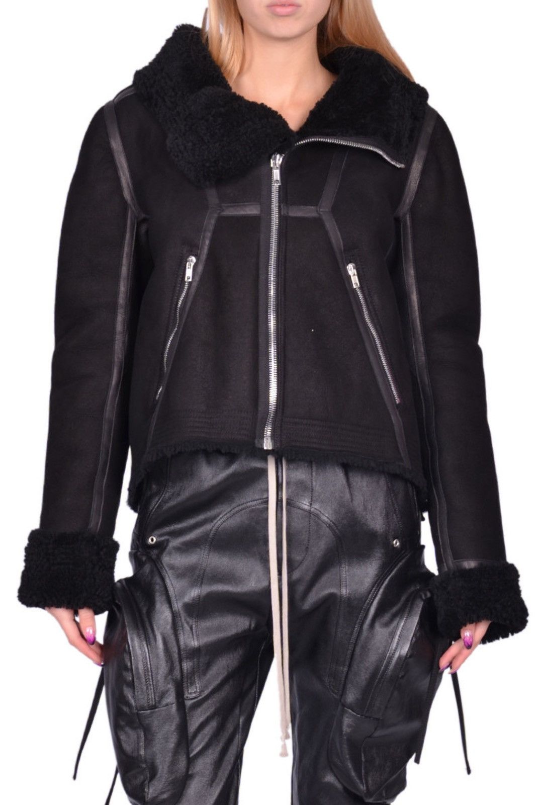 Last Size Rick Owens Cropped Shearling Fur Coat