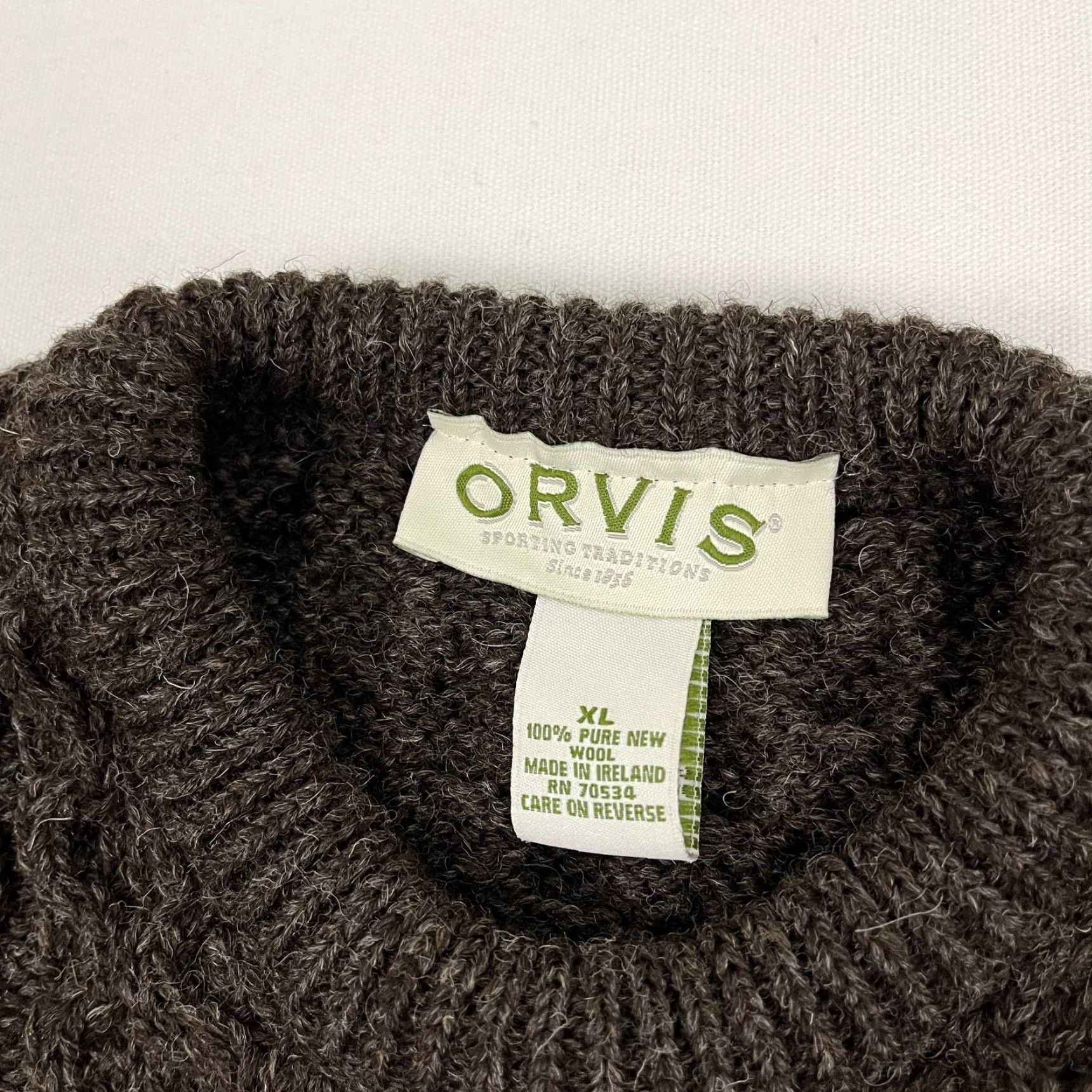 Orvis Orvis Sweater Mens XL Brown Crewneck Pullover Cable-Knit 100% New Wool Solid Ireland Classic Outdoor Mens Size US XL / EU 56 / 4 - 2 Thumbnail