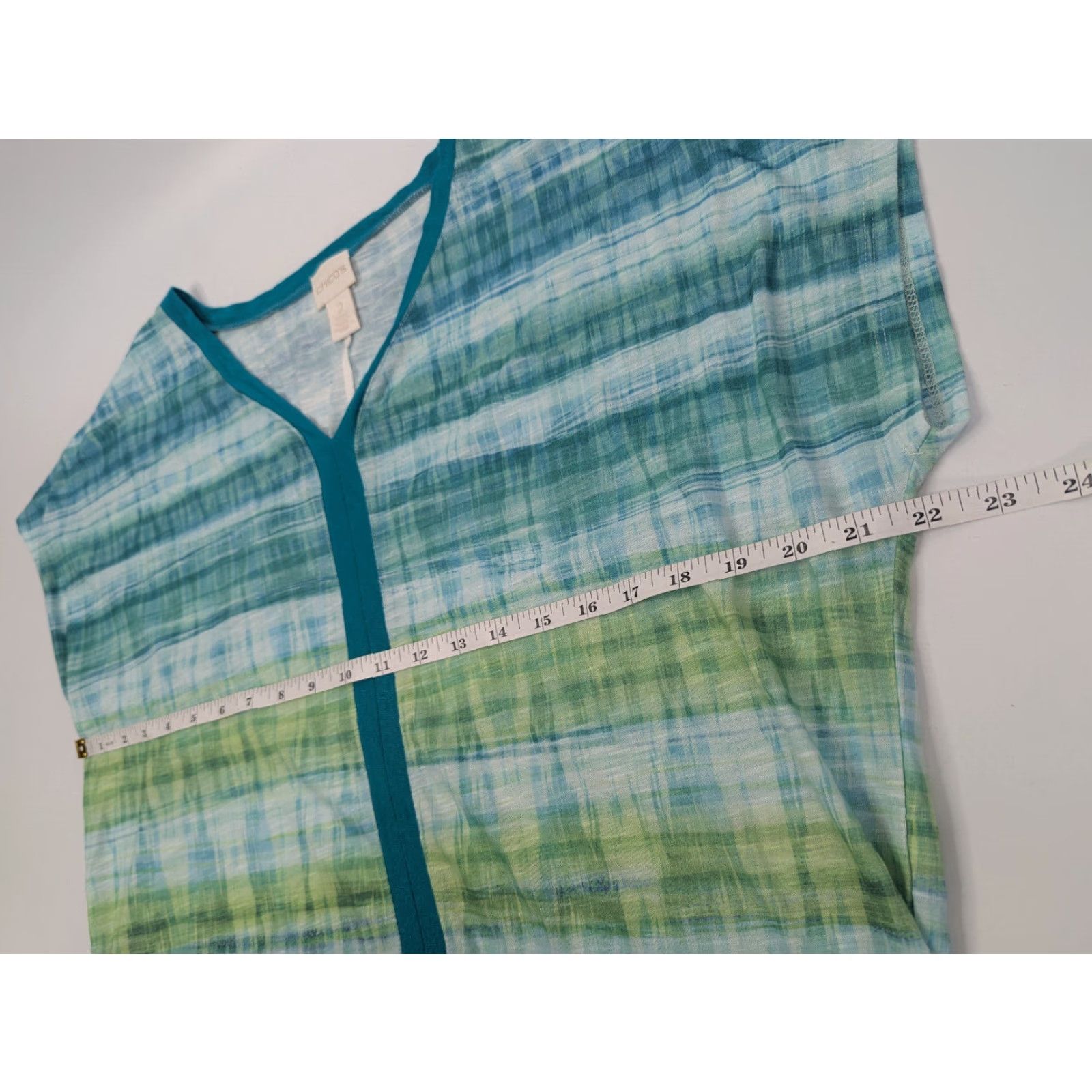 Vintage Chicos Shirt L Green Ombre Stripe V-Neck Ruched East West Top Womens Size L / US 10 / IT 46 - 4 Thumbnail