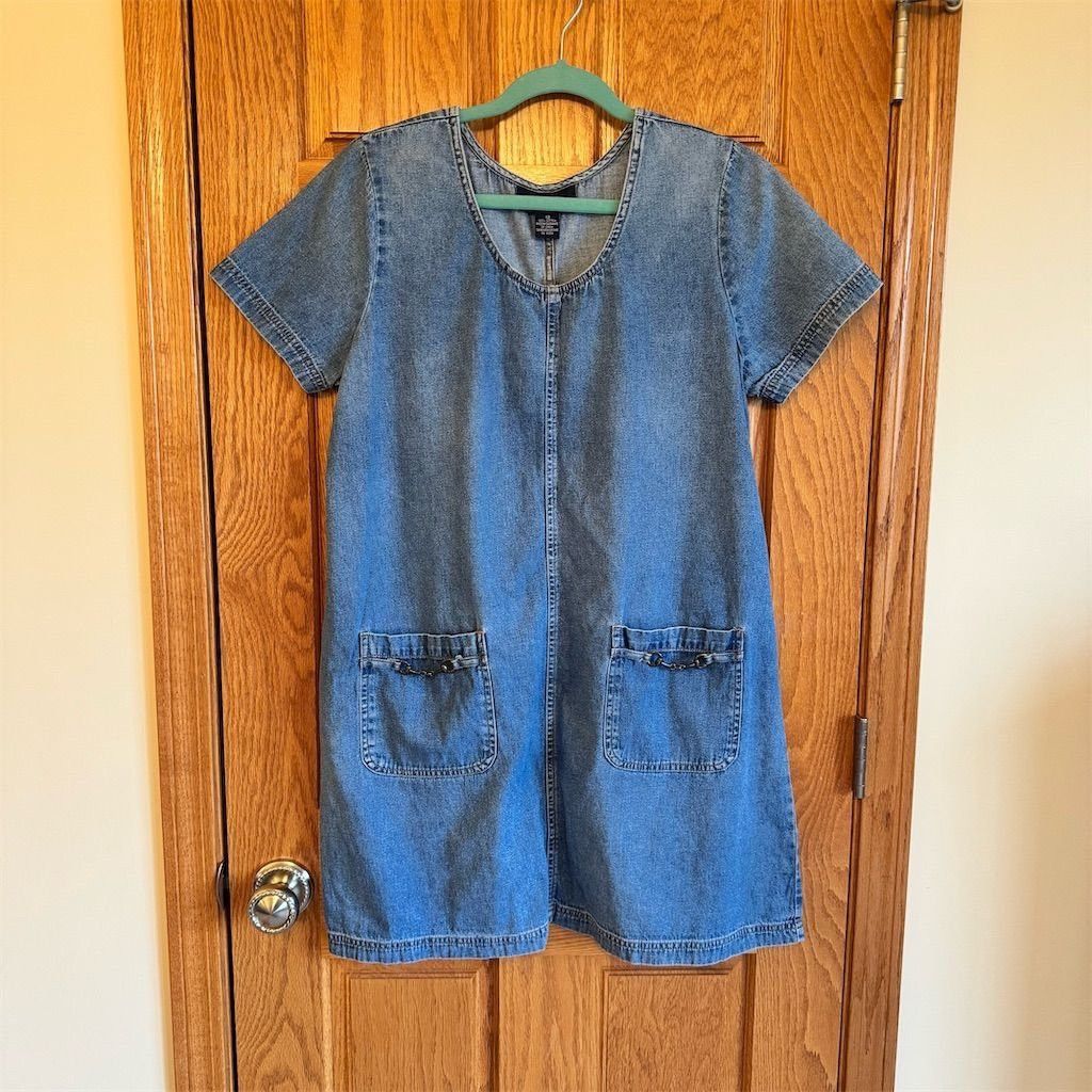 Other Vintage TY Wear Women's Blue Denim Knee Length Dress Size 1 Size XL / US 12-14 / IT 48-50 - 1 Thumbnail