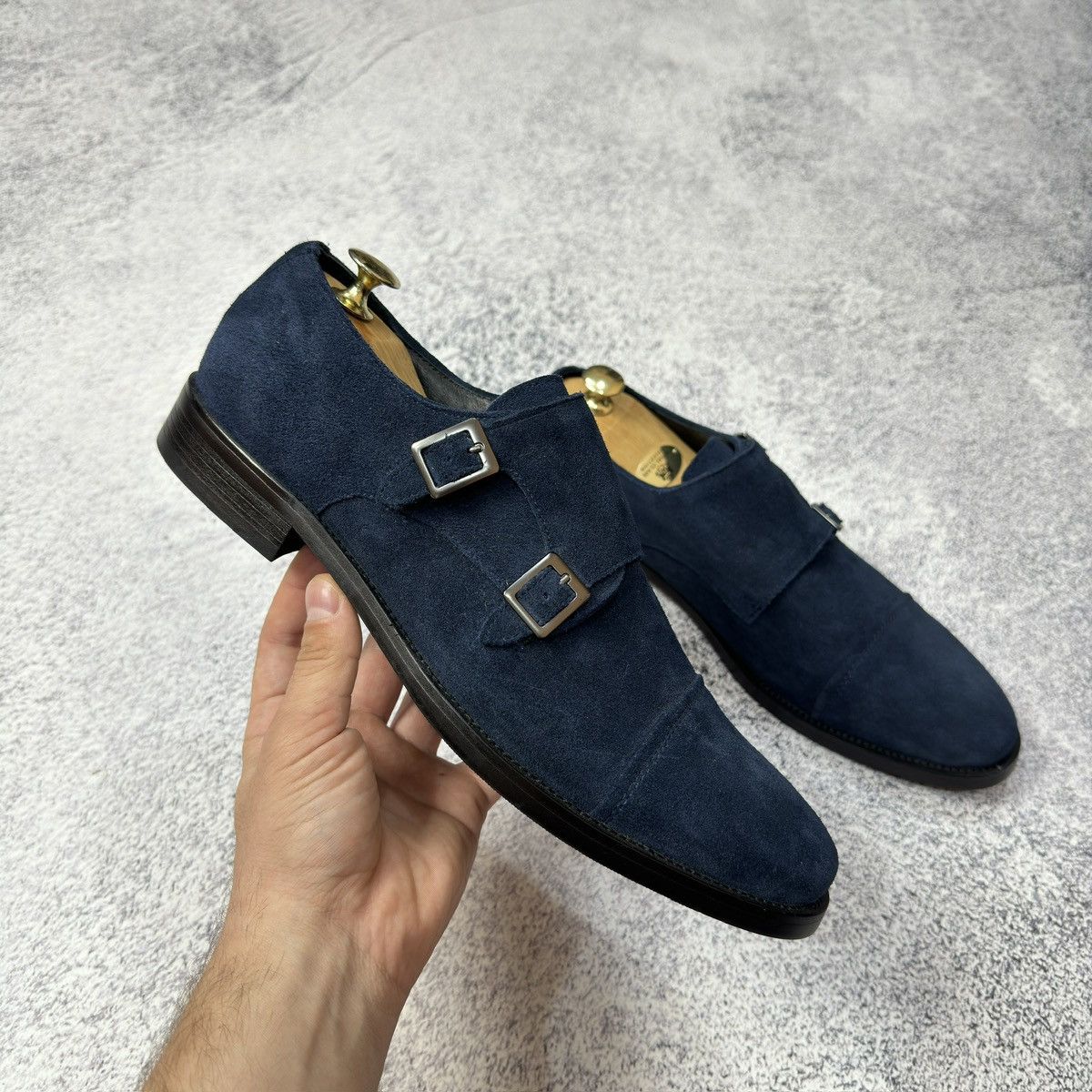 Designer John White Mens Navy Suede Double Monks US10-10.5 28-28.5cm Size US 10 / EU 43 - 4 Thumbnail