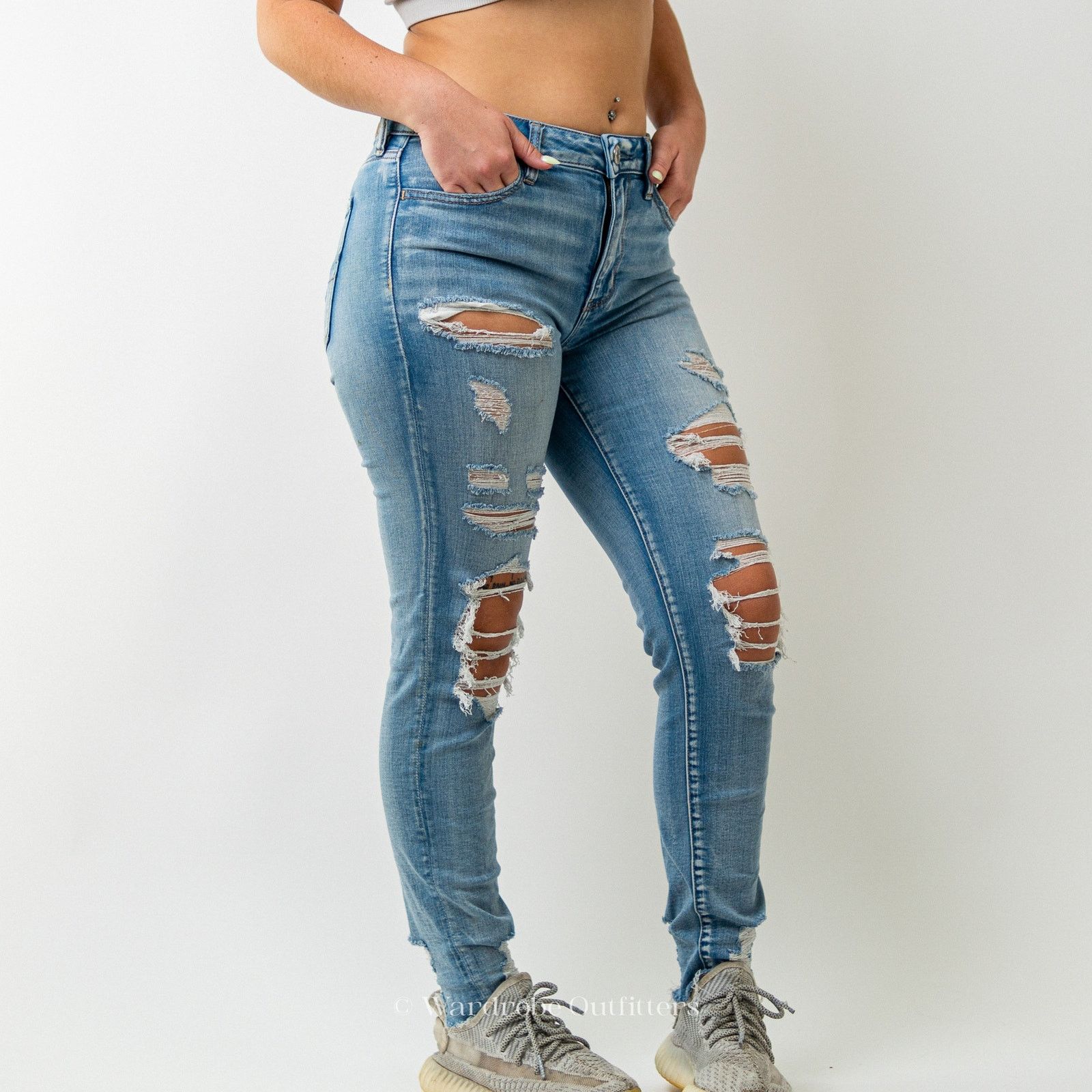 American Eagle Outfitters AEO Ripped & Thrashed Jegging Jeans Super Stretch X Size 29" - 4 Thumbnail
