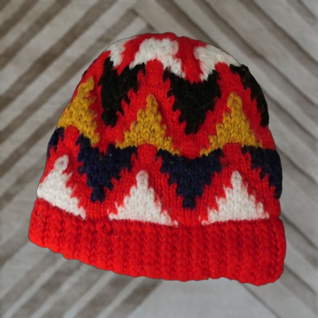 Vintage VINTAGE Beanie Hat Adult One Size Red 80s 90s Geometric Knit Acrylic Men Winter Fall Spring Summer Casual Men Beanie Red Vintage Size ONE SIZE - 1 Thumbnail