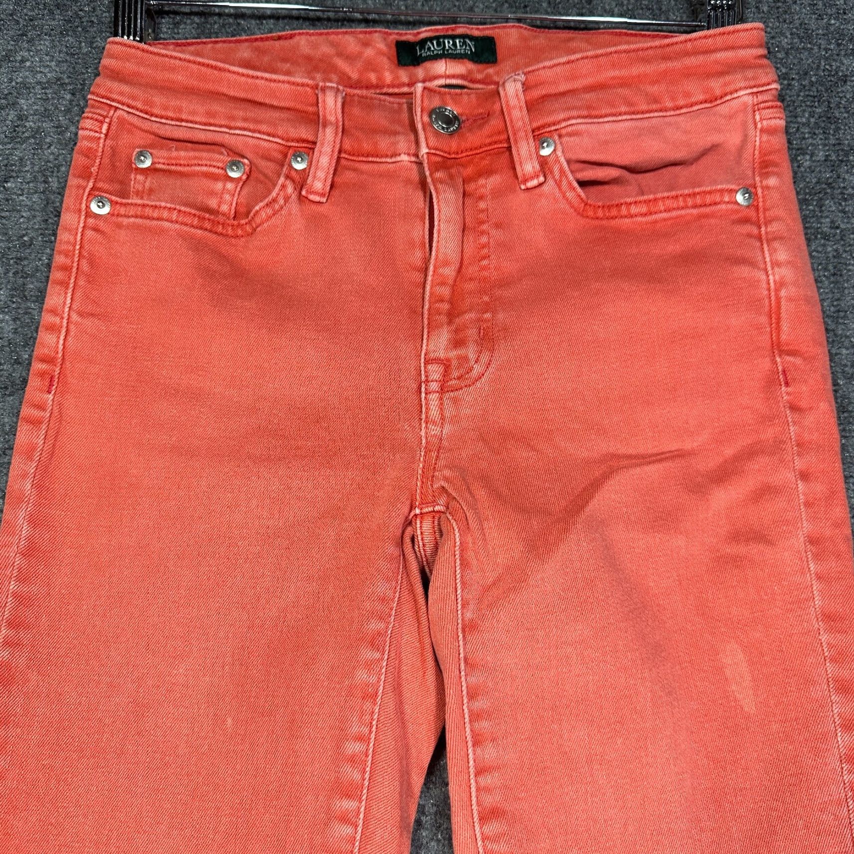 Ralph Lauren Lauren Ralph Lauren Jeans Womens 2 Skinny Orange Cotton Stretch Fray Hems Denim 5-Pocket Zipper Mid Rise Regular Inseam 24 in Womens Jeans Size 26" / US 2 / IT 38 - 3 Thumbnail
