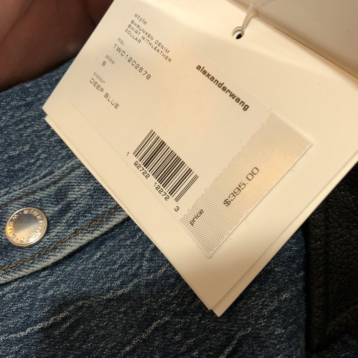 Alexander Wang Shrunken denim shirt with leather collar Size S / US 4 / IT 40 - 2 Thumbnail