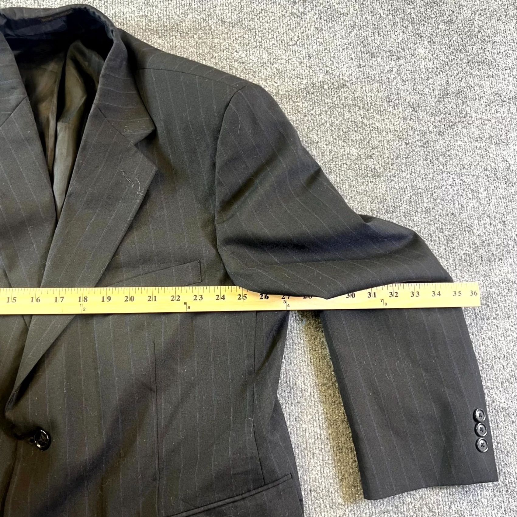 Vintage Towncraft Blazer Coat Men's 54 Black Striped Wool Suit Jacket Formal Business Size 54R - 2 Thumbnail