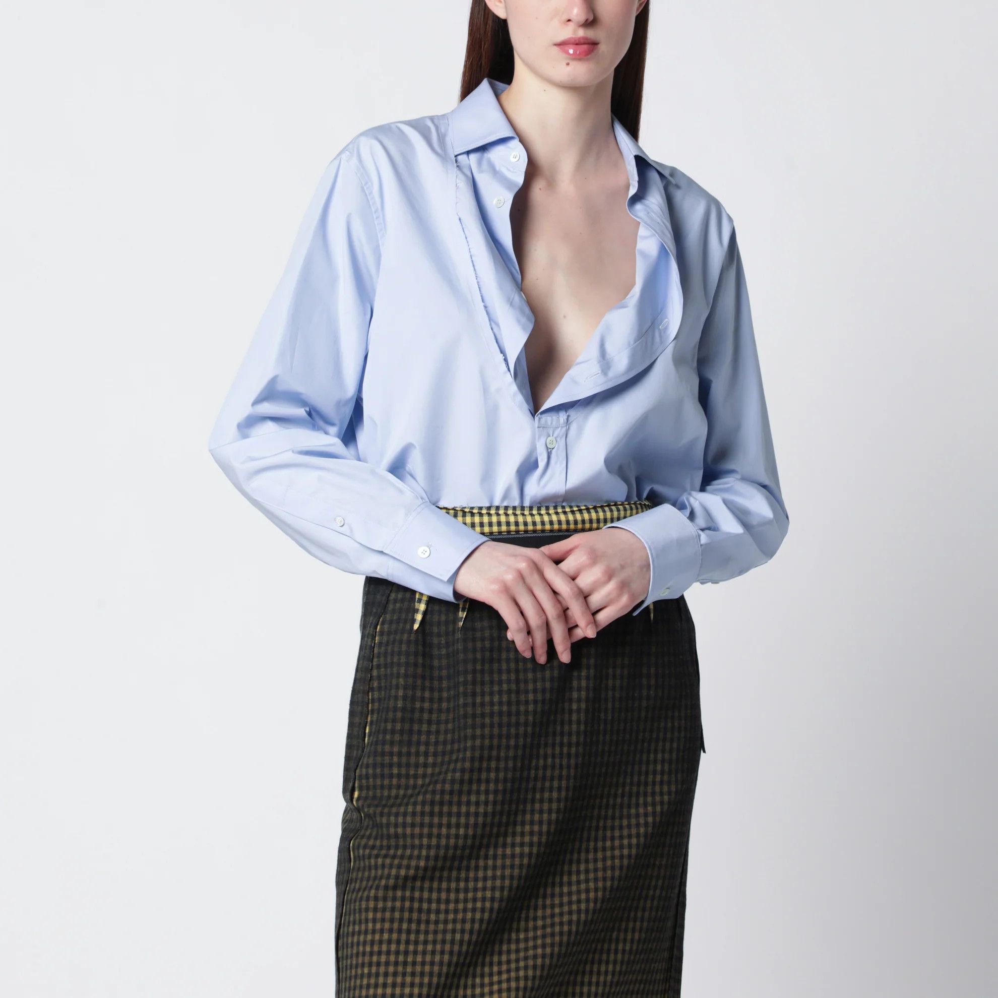 Maison Margiela o1d2blof0426 Folded Collar Blouse in Light Blue Size M / US 6-8 / IT 42-44 - 1 Thumbnail