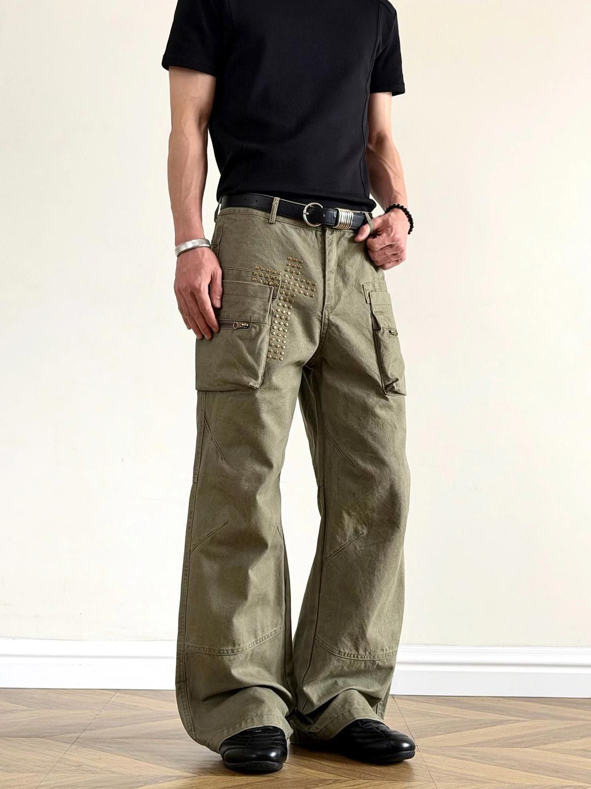 Other Black Cross Rivet Large-Pocket Cargo Straight Pants Size US 30 / EU 46 - 3 Thumbnail