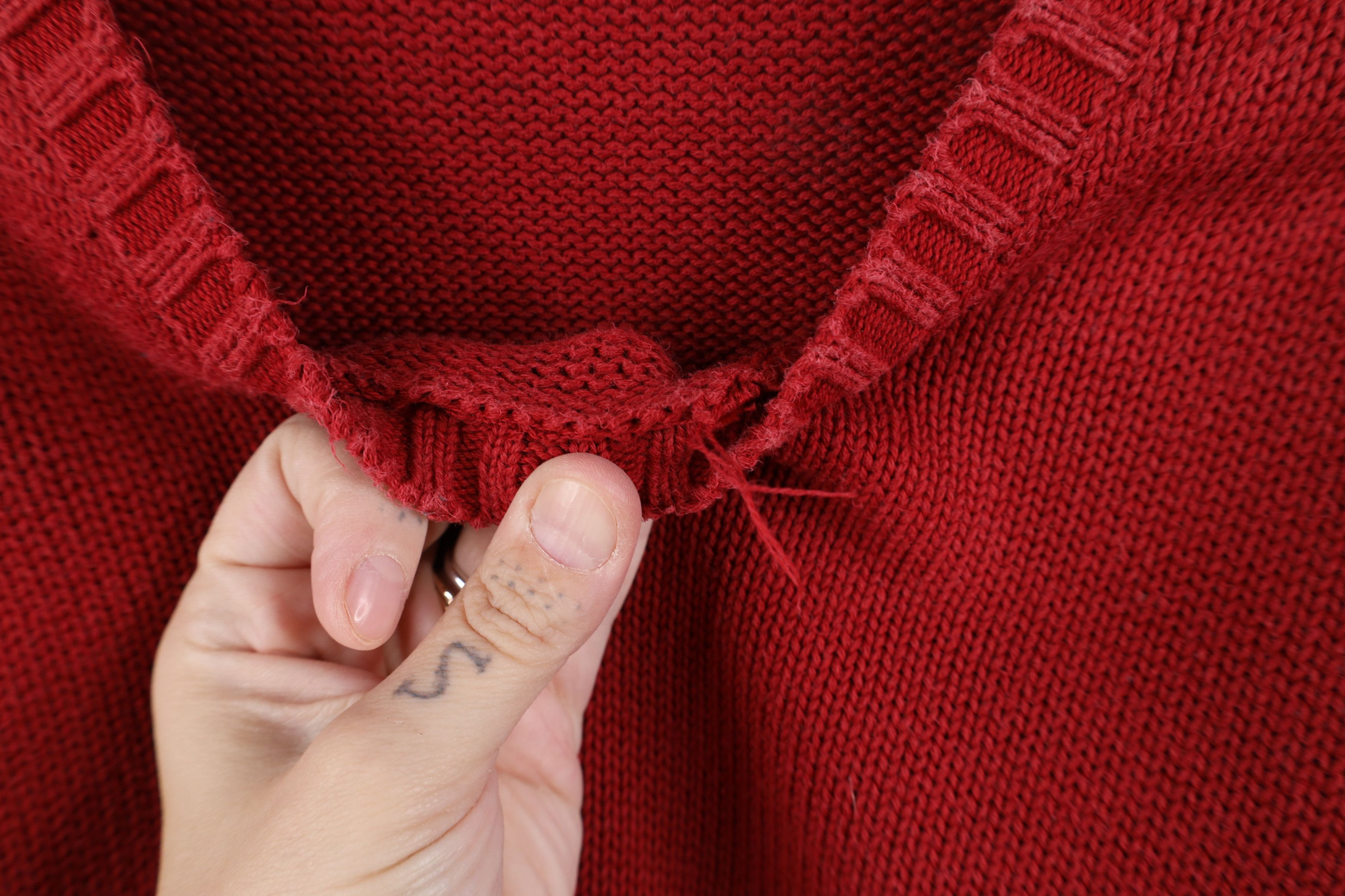 Lands' End Vintage 90s Lands End Blank Cotton Knit Crewneck Sweater Red Size US L / EU 52-54 / 3 - 8 Thumbnail