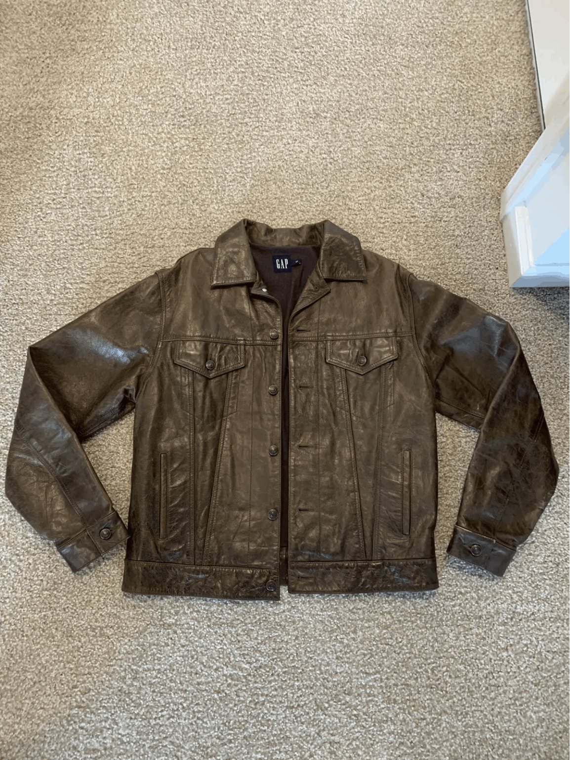 ジャケット・アウター 00s~ old gap leather jacket dark brown Vintage Gap Brown Leather Bomber Jacket Mens Large Quilted