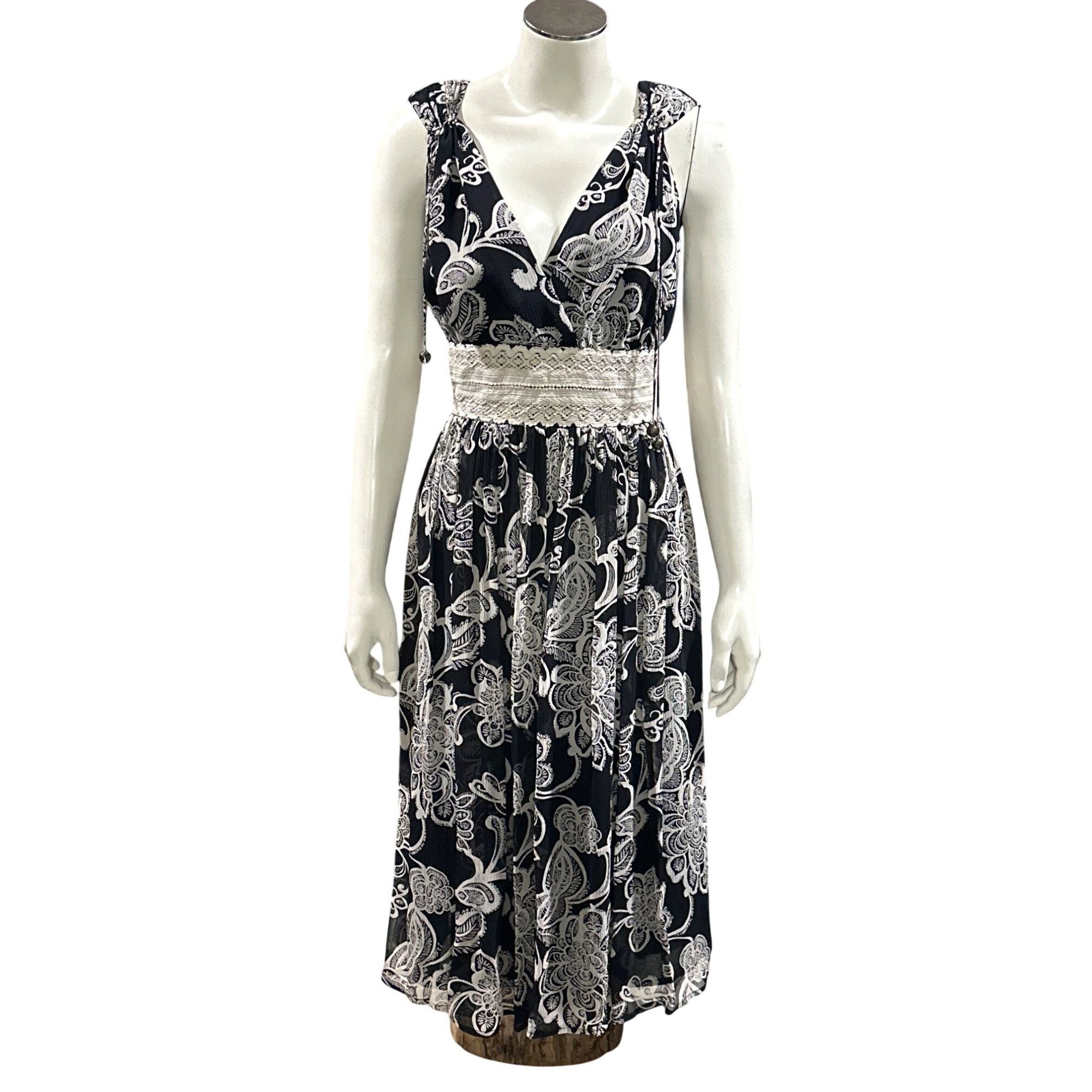 Oscar De La Renta Oscar de la Renta Size 6 Vintage Silk Dress Black White Lace Size M / US 6-8 / IT 42-44 - 2 Thumbnail