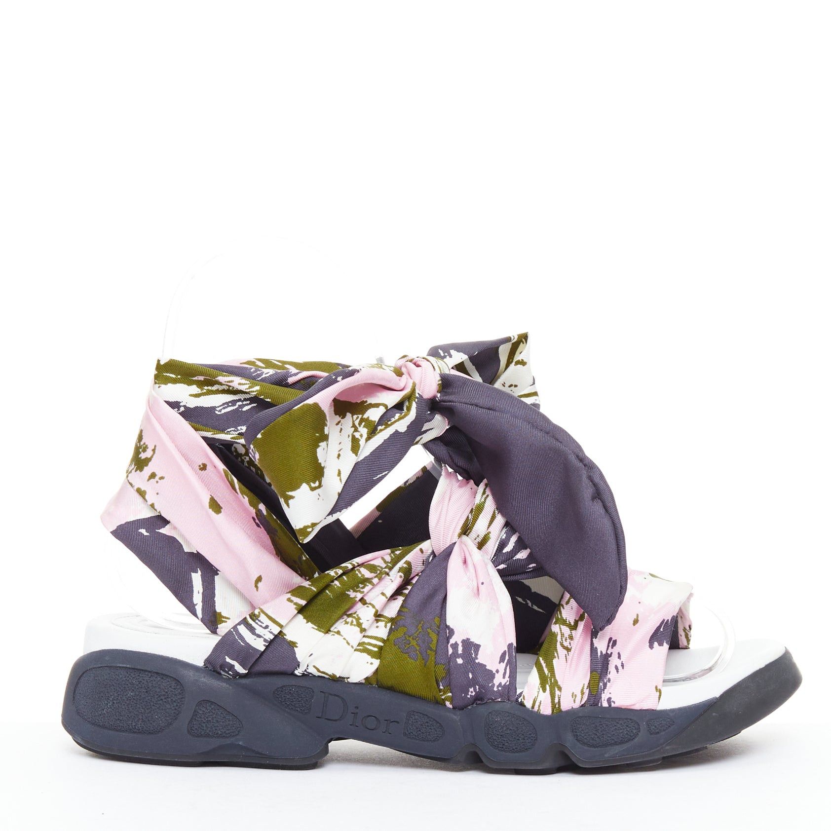 Dior CHRISTIAN DIOR Raf Simons 2015 Brooklyn pink green scarf gladiator sandals EU38 Size US 8 / IT 38 - 1 Thumbnail