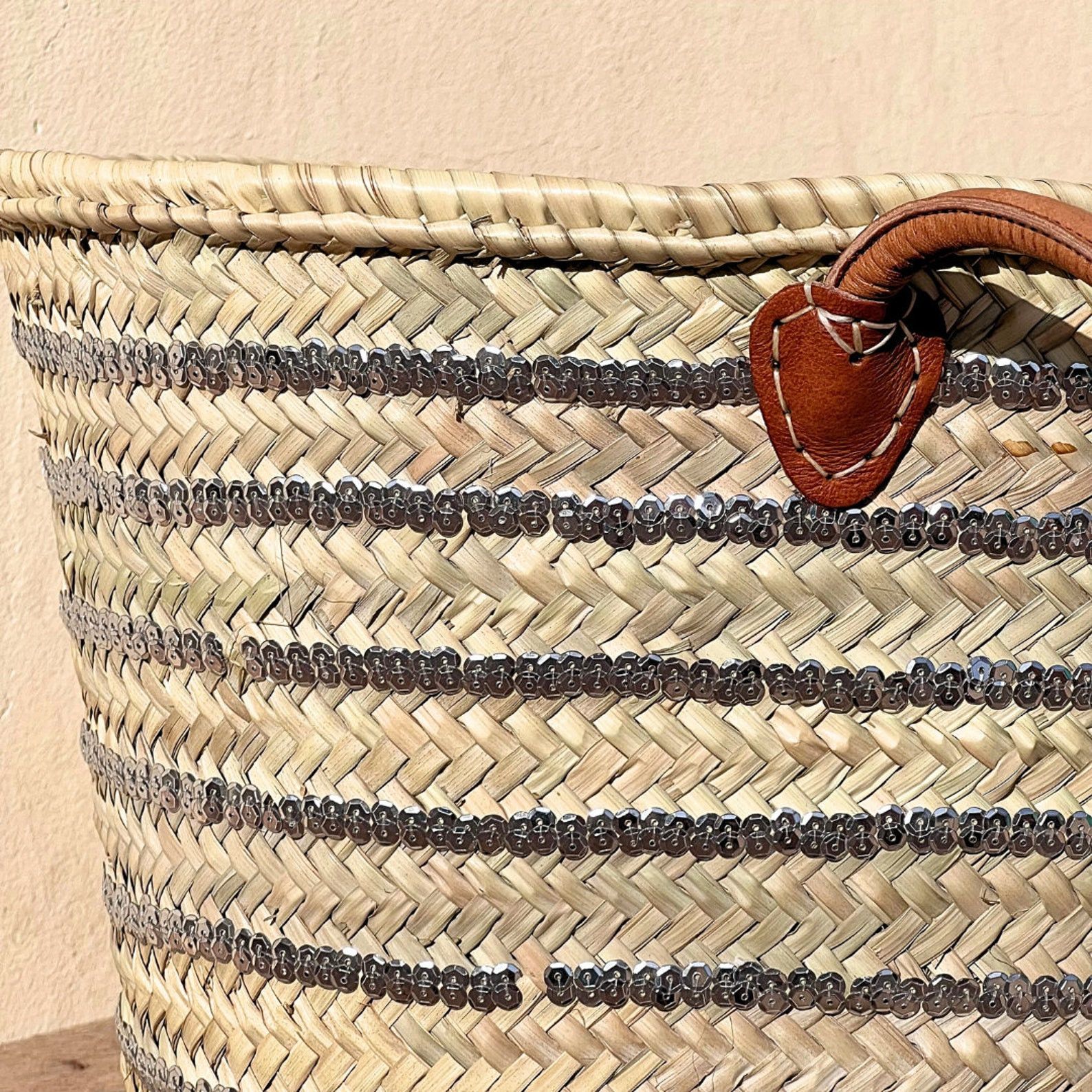 Handmade Handmade Moroccan Woven Straw Tote Bag with Leather Handles Size ONE SIZE - 4 Thumbnail