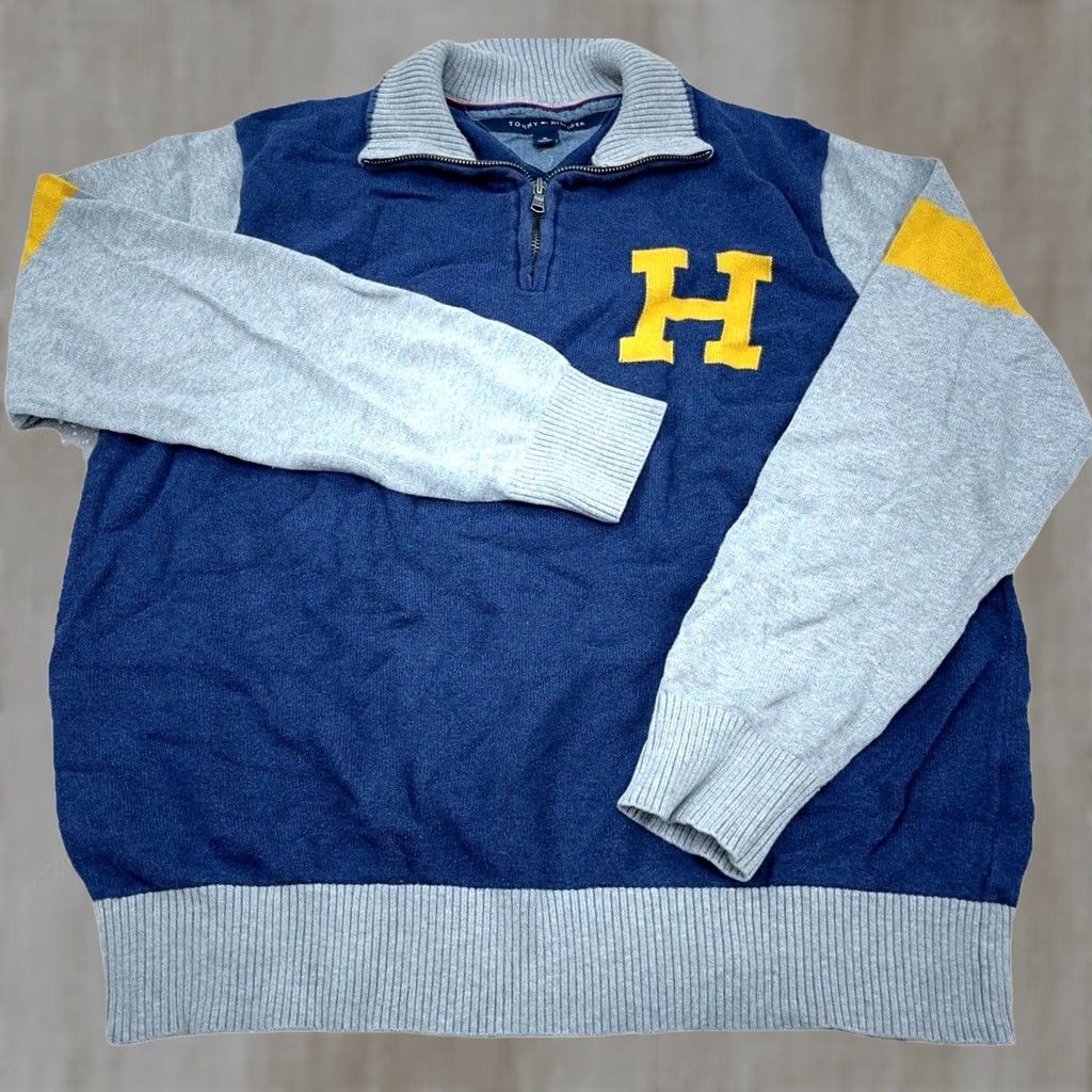 Tommy Hilfiger Tommy Hilfiger Sweater Men Medium Blue Gray Pullover Letterman Retro Quarter Zip Size US M / EU 48-50 / 2 - 1 Thumbnail