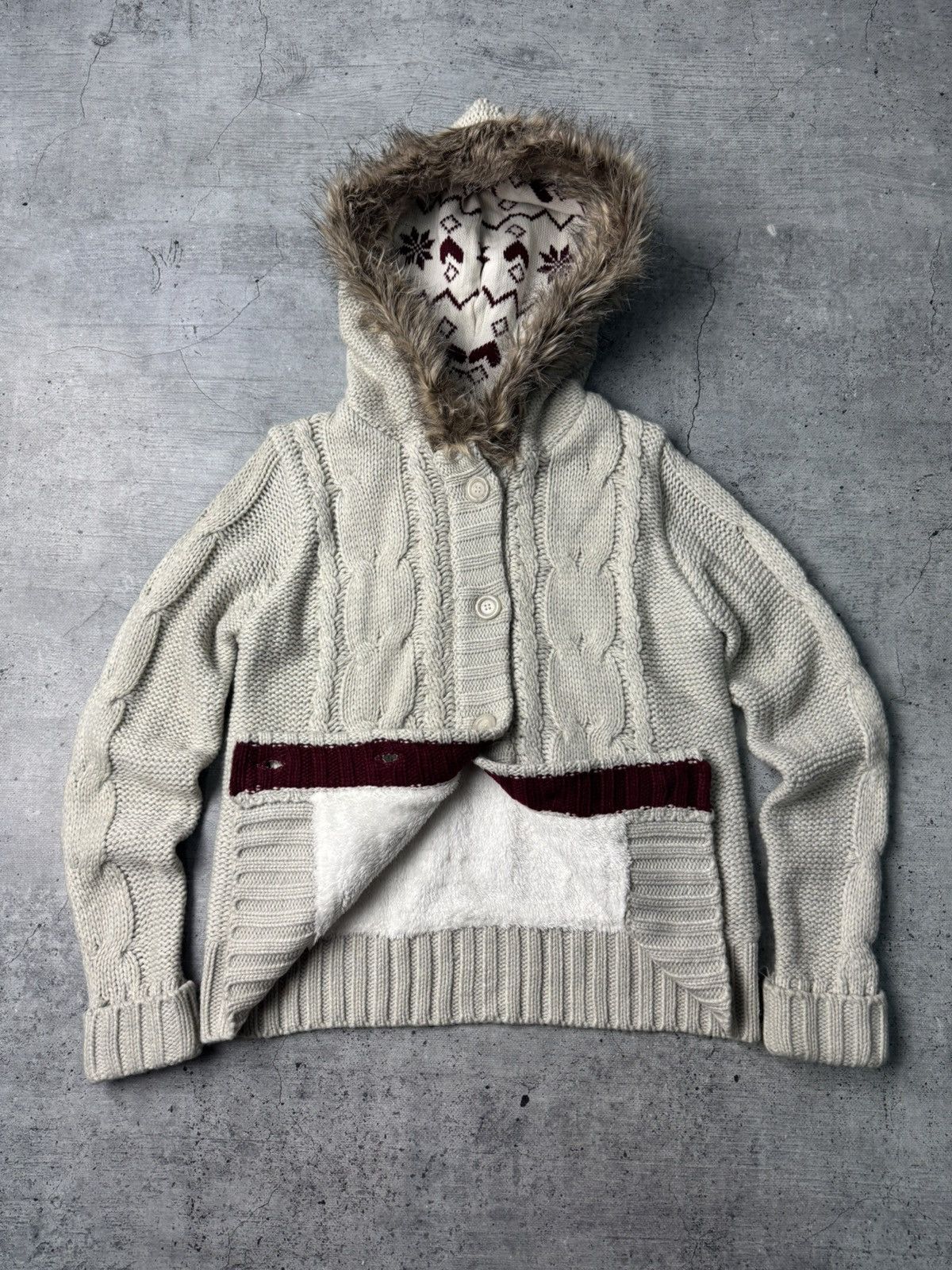 If Six Was Nine Vintage Japan Y2K Knitted Hooded Faux Fur Zip Sweater Size US S / EU 44-46 / 1 - 2 Thumbnail