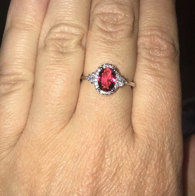Designer Sterling Silver Oval Ruby Red Halo Ring - Size 7 Size ONE SIZE - 4 Thumbnail