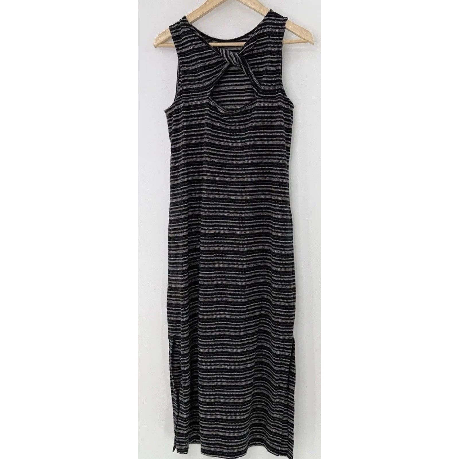 Athleta LOFT Athleta Dress Sleeveless Midi High Neck Striped Twist Back Cutout Stretch Black Women M KS Size M / US 6-8 / IT 42-44 - 2 Thumbnail