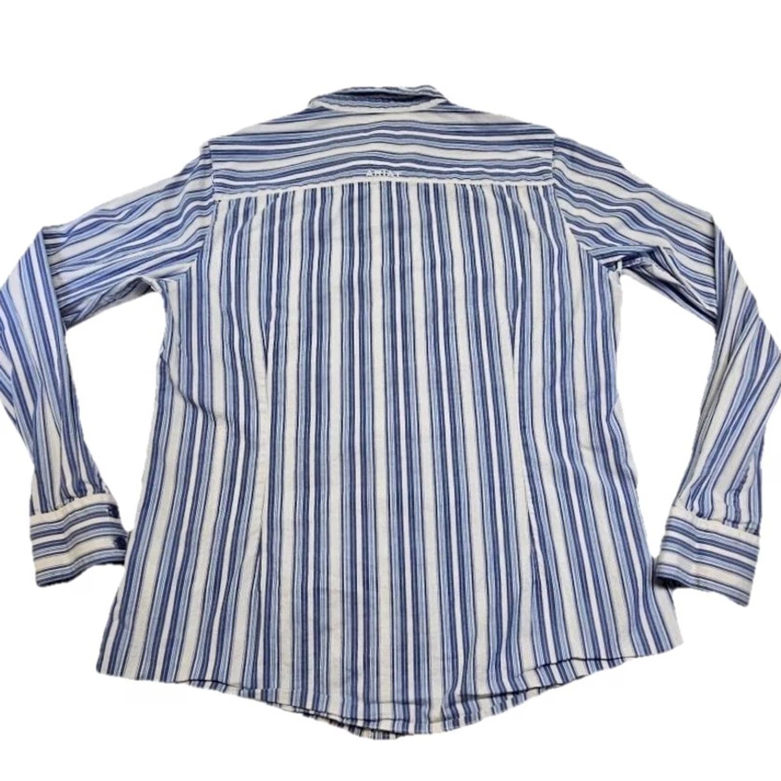 Ariat Ariat Womens Fitted Western Shirt L Blue White Striped Long Sleeve Cowgirl Rodeo Shirts Size L / US 10 / IT 46 - 7 Thumbnail