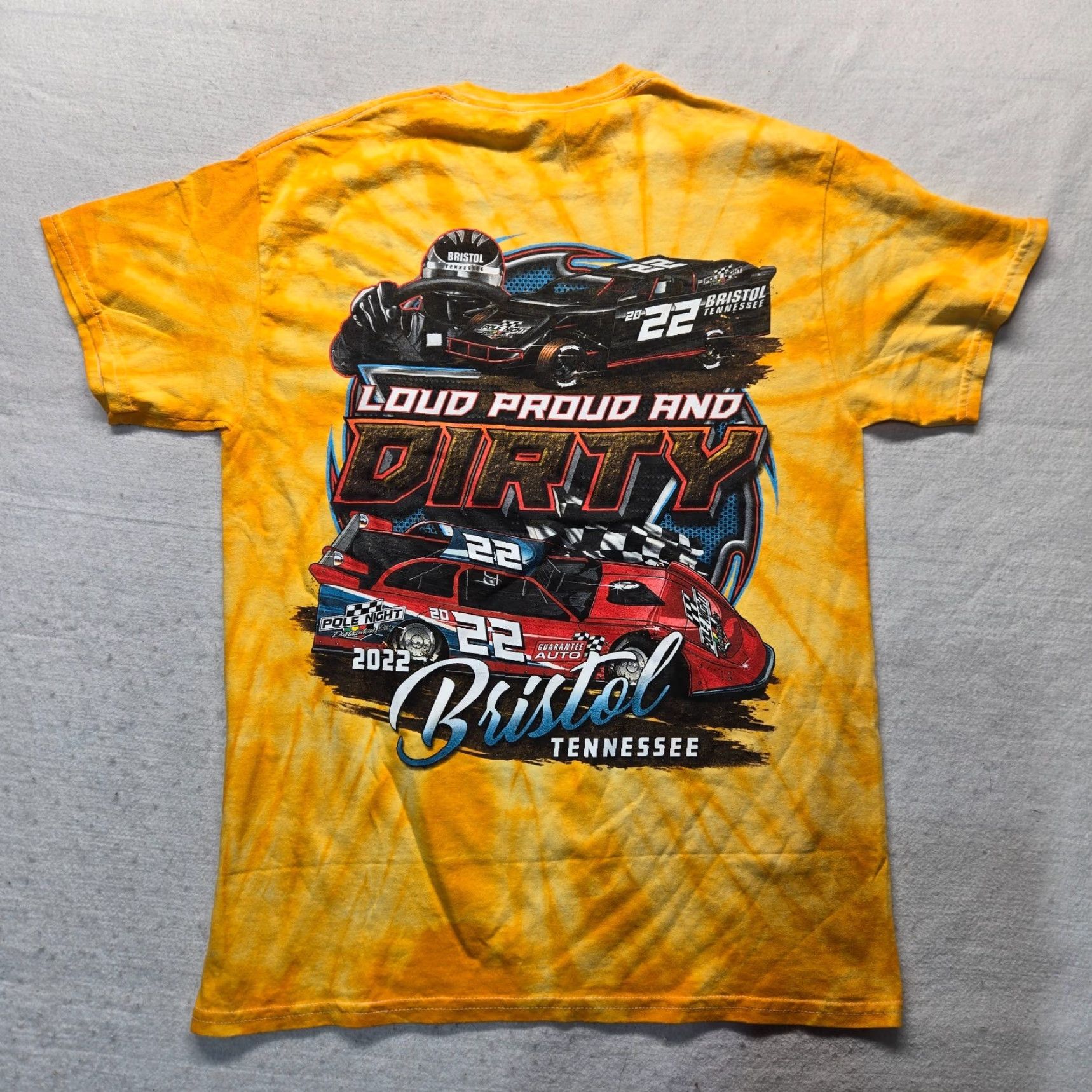 Vintage Bristol TN T-Shirt Dirt Track Racing Yellow Tie Dye Short Sleeve Men's M Medium Shirt Mens M Yellow 90s? Size US M / EU 48-50 / 2 - 8 Thumbnail