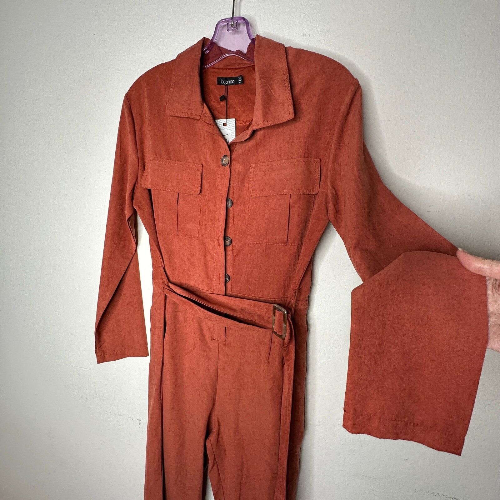 Boohoo NWT Boohoo Rust Utility Cargo Belted Jumpsuit Safari Pocket Size 30" / US 8 / IT 44 - 1 Thumbnail