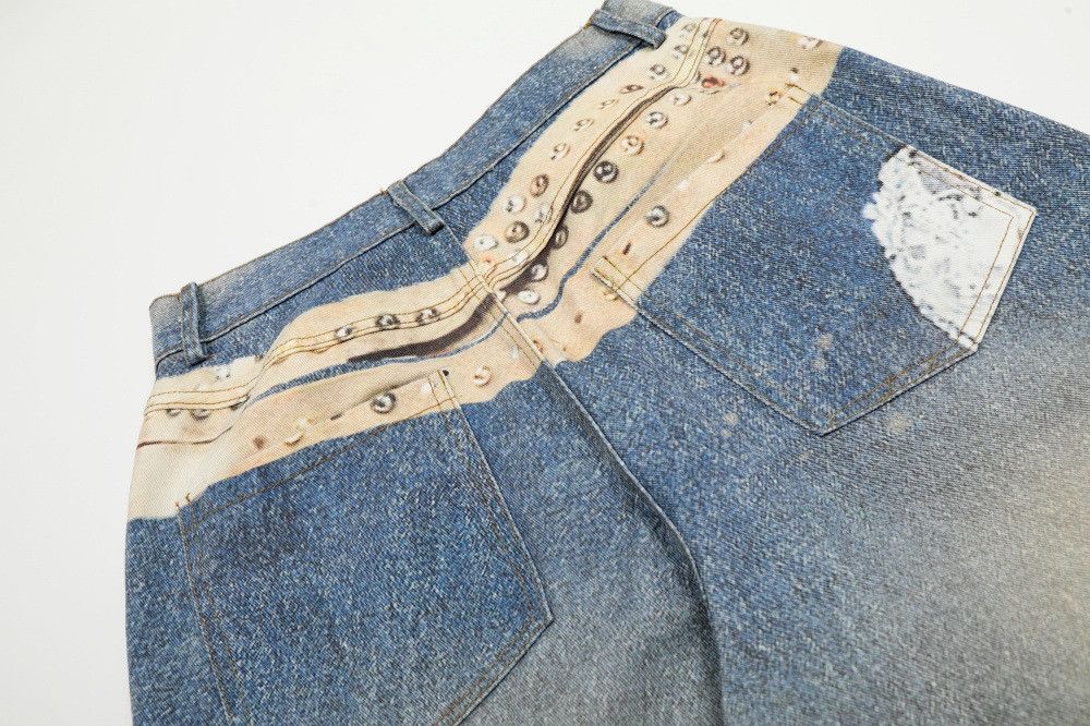 Jean Men's distressed washed loose digital print wide-leg jeans Size US 32 / EU 48 - 3 Thumbnail