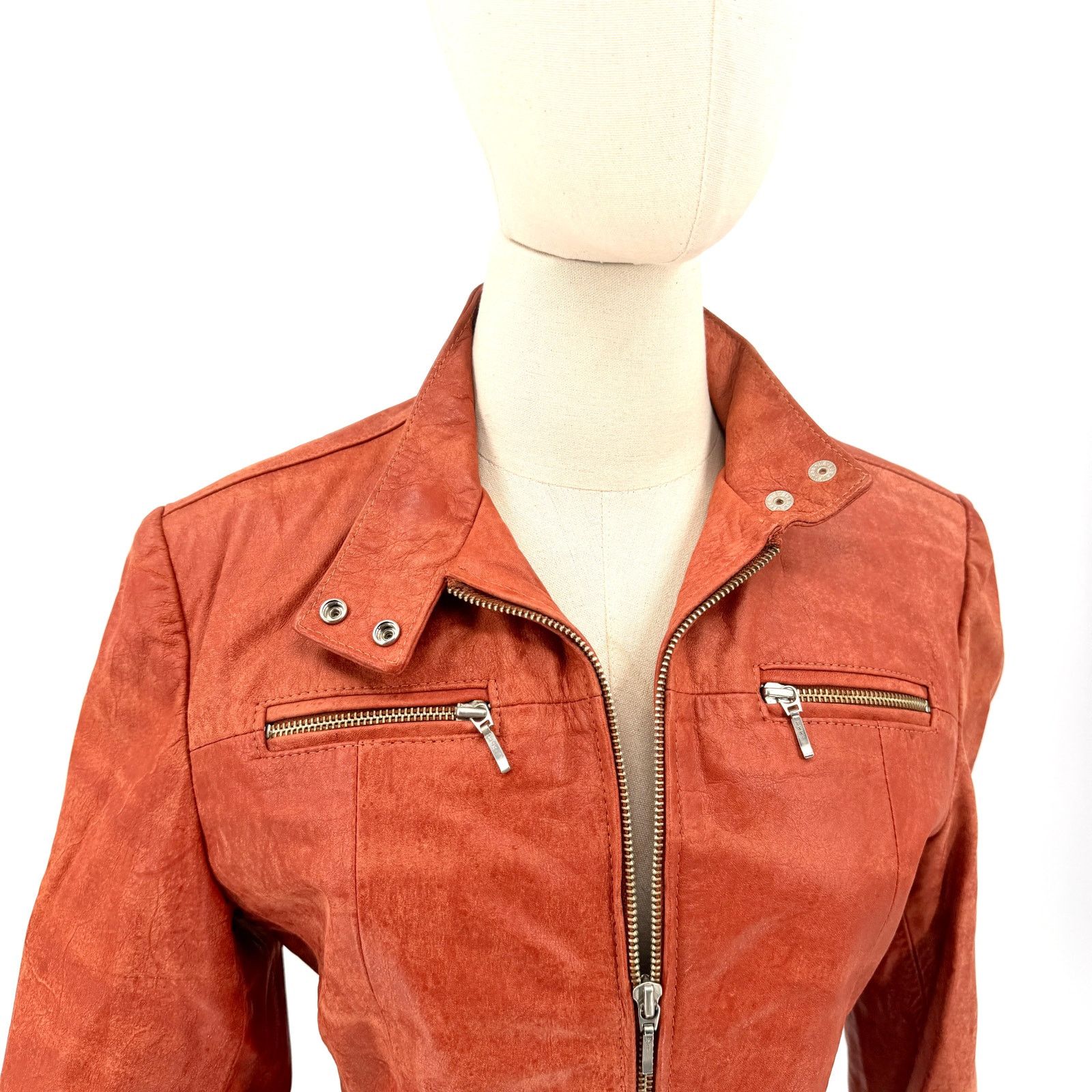 Vintage Vintage 90s Franco Ocaranza Red Genuine Leather Moto Jacket Size M / US 6-8 / IT 42-44 - 3 Thumbnail
