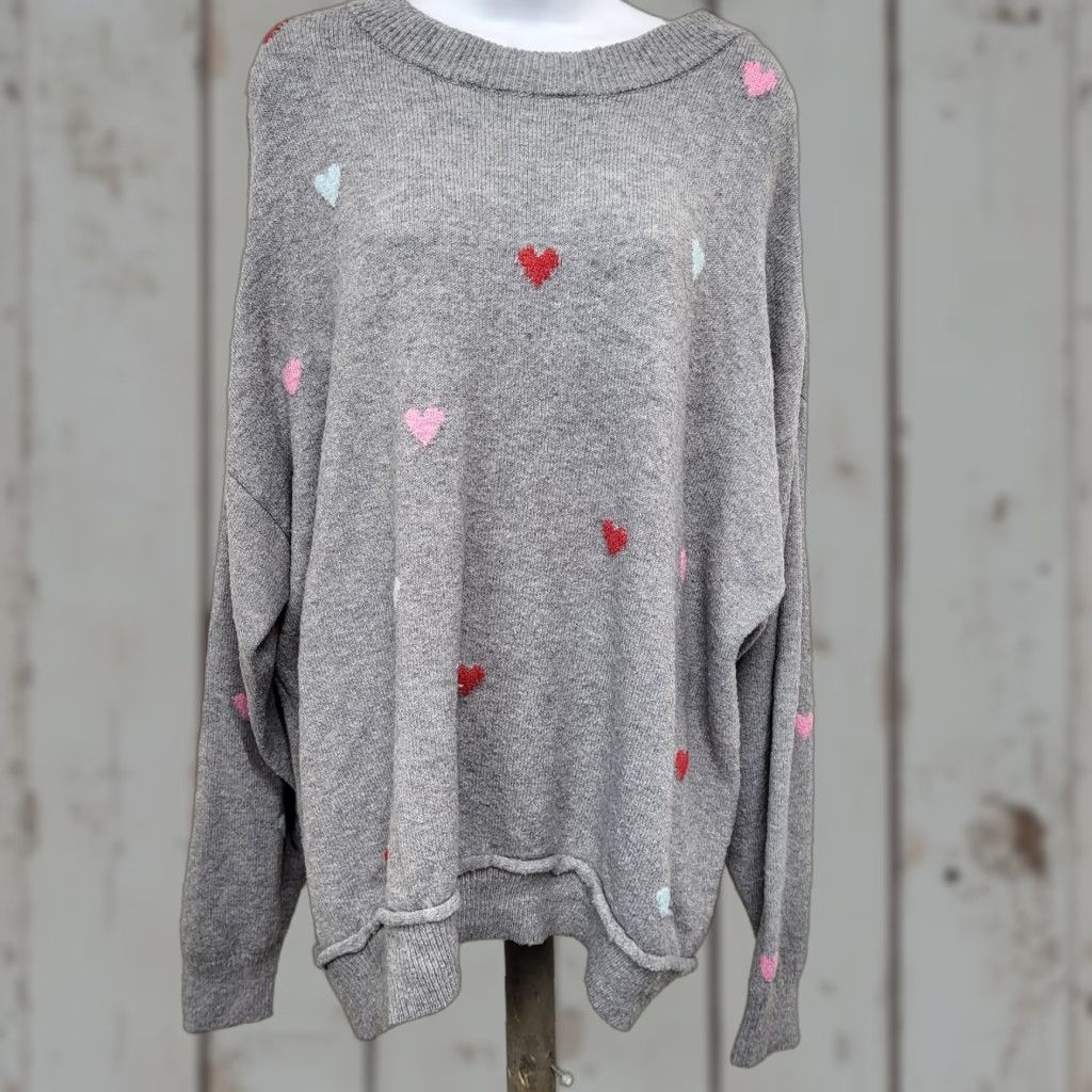 Vintage Terra & Sky Sweat er Women’s Size 1X 16×18 Scoop Neck Long Sleeve Gray Hearts Pullover Knit Regular Plus Size XL / US 12-14 / IT 48-50 - 1 Thumbnail