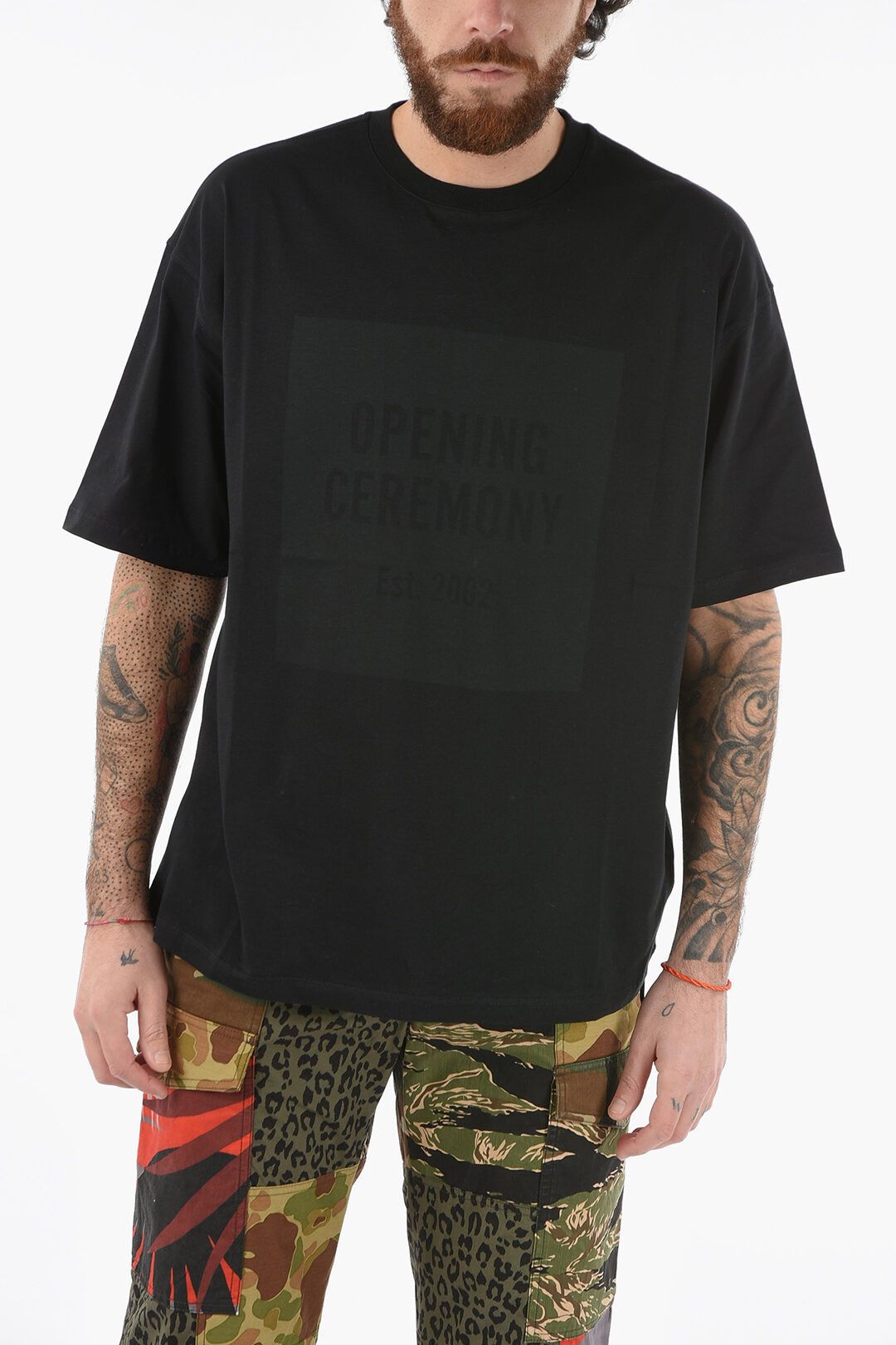 image of Opening Ceremony Og1Mm0424 Crewneck Cotton T-Shirt In Black, Men's (Size Small)