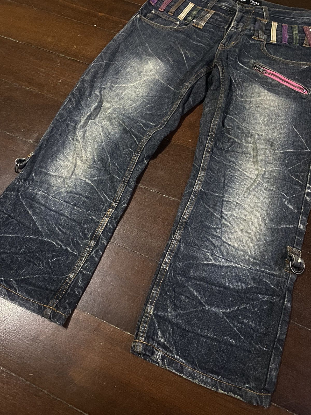Designer × Japanese Brand Fire 🔥 BARCEDOS EXCHANGE double waist short jeans Size US 31 - 10 Thumbnail
