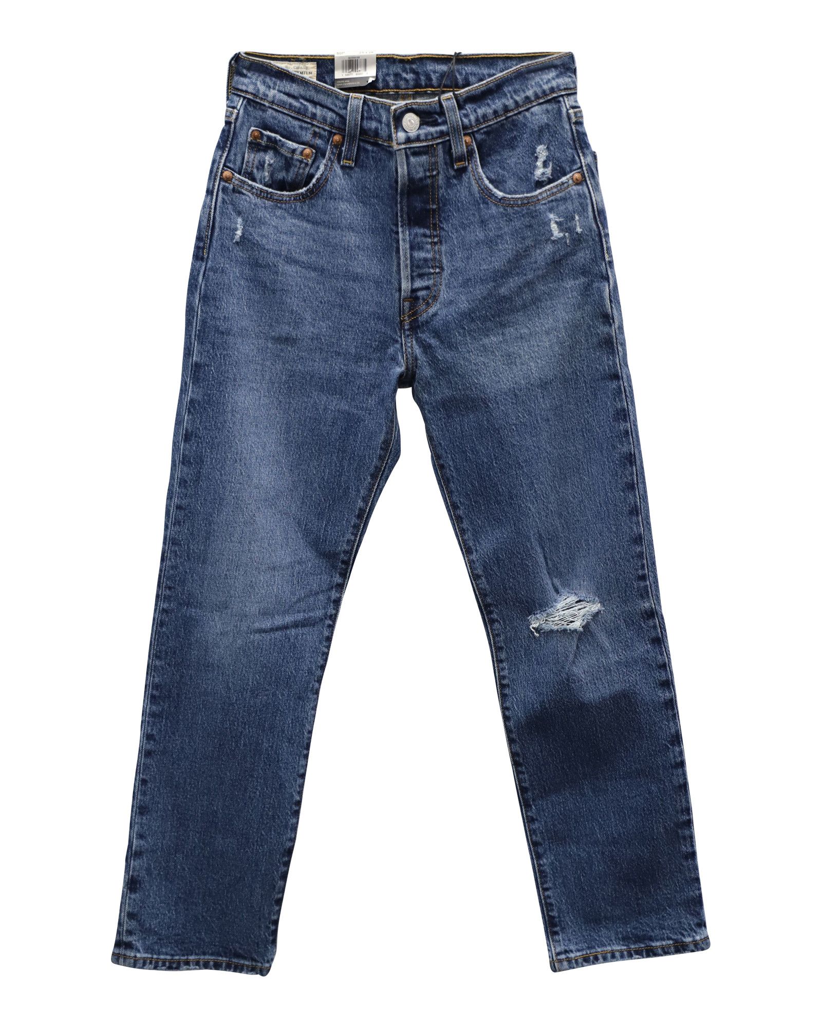 Levi's Levi's 501 Original Distressed Cropped Dark Wash Jeans in Bl Size 25" / US 0 / IT 36 - 1 Thumbnail