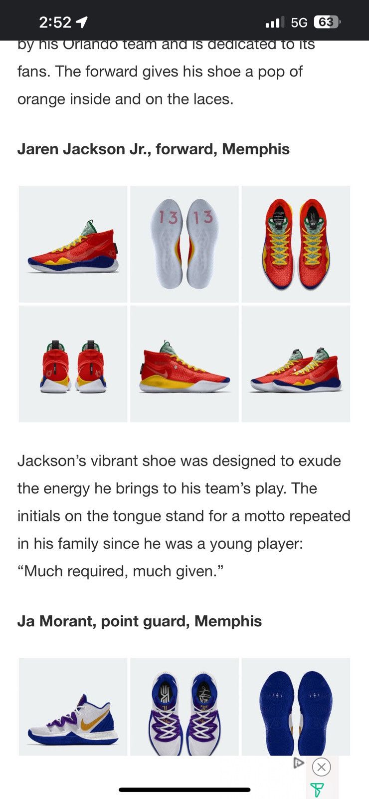 Nike Jaren Jackson Jr’s CUSTOM KD12 Nike’s (Memphis Grizzlies) Size US 13 / EU 46 - 4 Thumbnail