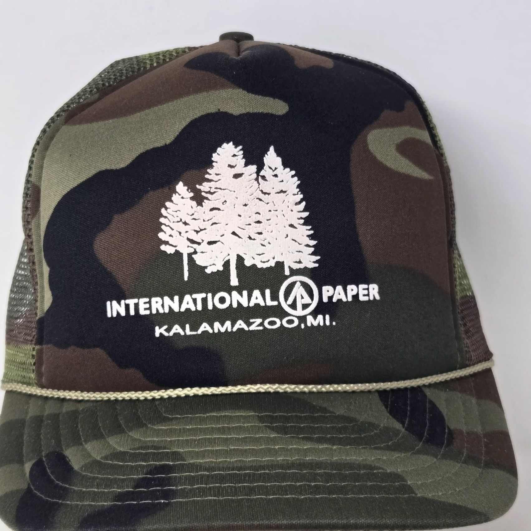 Vintage VTG HaT Trucker Hat Snapback Rope Camo Nylon 1990s Adjustable International Paper Kalamazoo MI Shirt Mens Size ONE SIZE - 6 Thumbnail