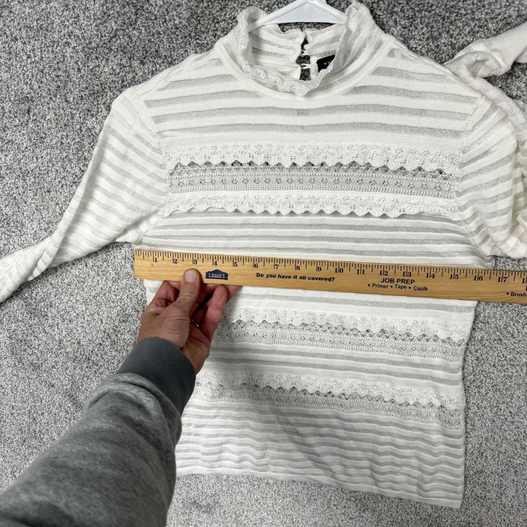 White House Black Market White House Black Market Sweater Womens Small White Pullover Mock Neck Ruffle Knit Lace Striped Light Weight Size S / US 4 / IT 40 - 6 Thumbnail