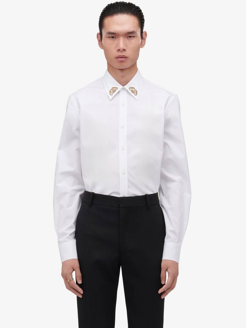 Alexander McQueen o1w1db10725 Embroidered Collar Shirt in Optic White Size US S / EU 44-46 / 1 - 4 Thumbnail