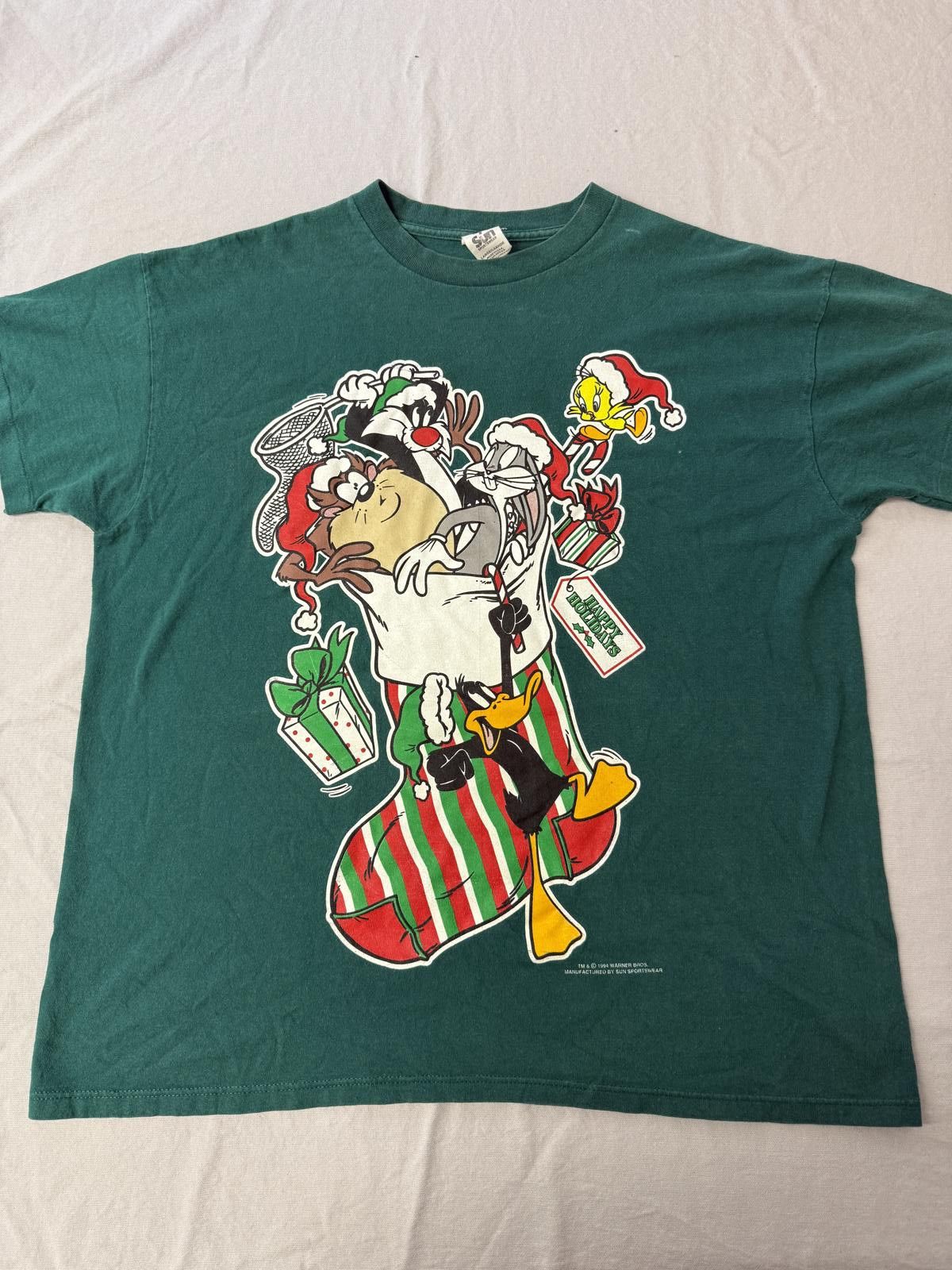Designer VTG Looney Tunes Christmas T-shirt Taz, Bugs 1994 Tee L Size US L / EU 52-54 / 3 - 1 Thumbnail
