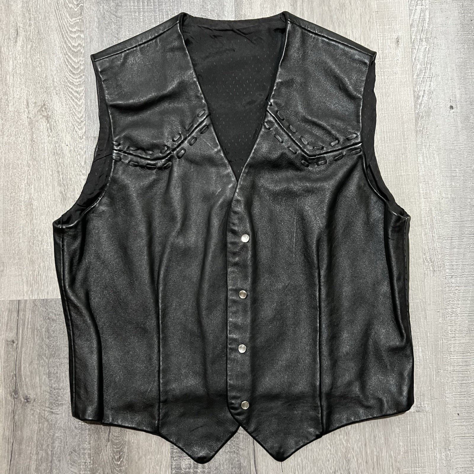 Vintage VTG 80s/90s Black Leather Pearl Snap Western Biker Vest S Size M / US 6-8 / IT 42-44 - 1 Thumbnail