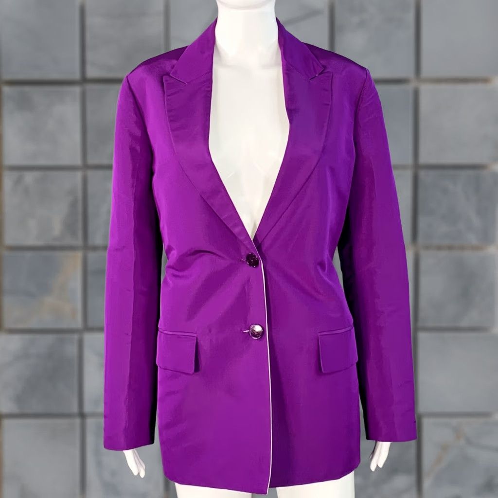 Valentino VALENTINO Size 4 Purple Silk Peak Lapel Drawstring Jacket Blazer Size S / US 4 / IT 40 - 1 Thumbnail