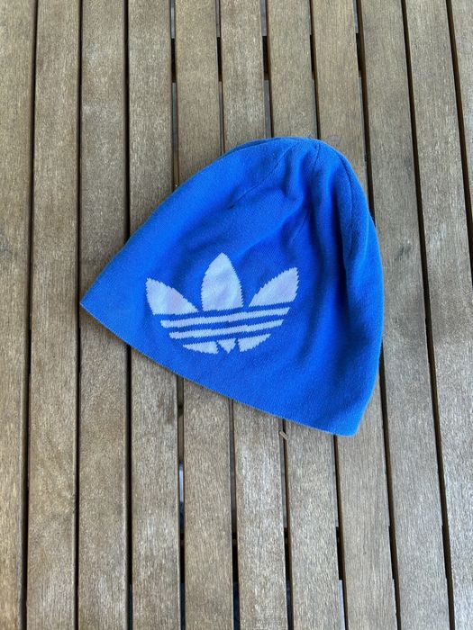 Adidas Vintage 2000s Adidas Blue/White Big Logo Beanie | Grailed