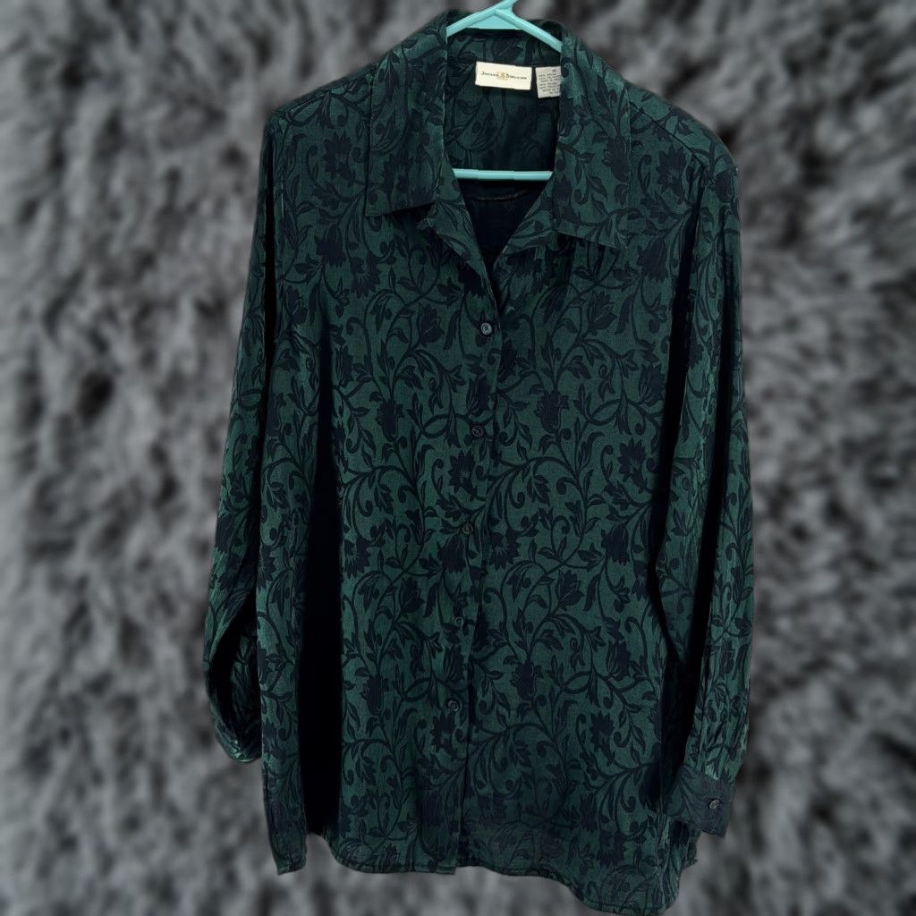 Vintage VINTAGE Jaclyn Smith Blouse Womens 16 Green Floral 90s Gothic Whimsigoth Dark Academia Shirt Size XXL / US 16-18 / IT 52-54 - 1 Thumbnail