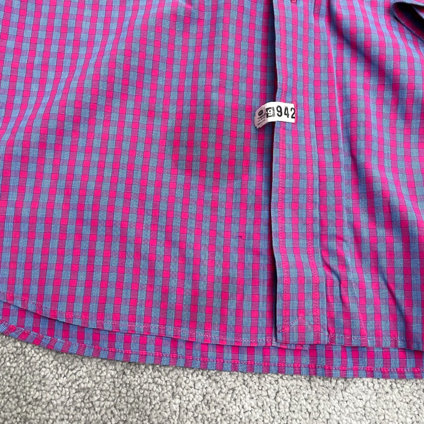 Lands' End Lands' End Dress Shirt Mens M 15-15.5 Pink Blue Plaid 100% Cotton Workwear Size 40R - 4 Thumbnail