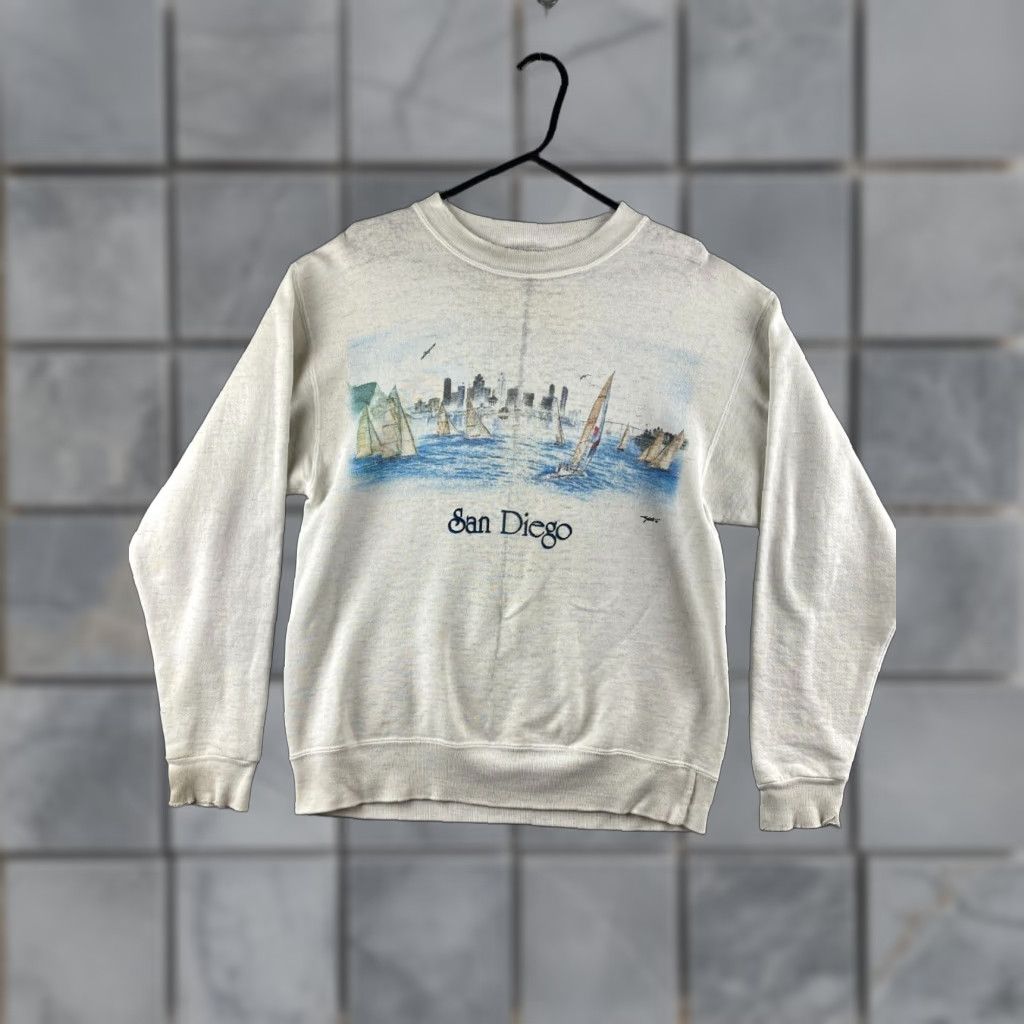 Vintage VINTAGE Oneita Sweatshirt Shirt Mens M White San Diego Pullover Graphic Print Logo All Seasons Breathable Hooded 90s Art San Diego Bay Mens Size US M / EU 48-50 / 2 - 1 Thumbnail