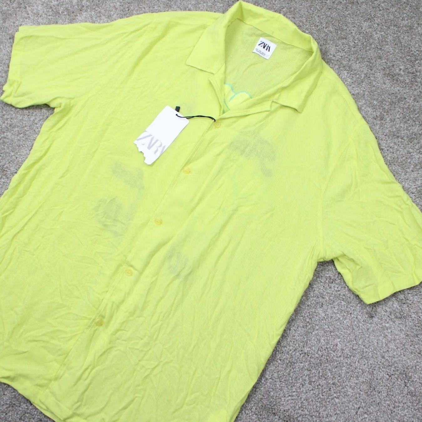 Zara Zara Shirt Mens Large Yellow 100% Viscose Button Up Short Sleeve NWT Size US L / EU 52-54 / 3 - 5 Thumbnail