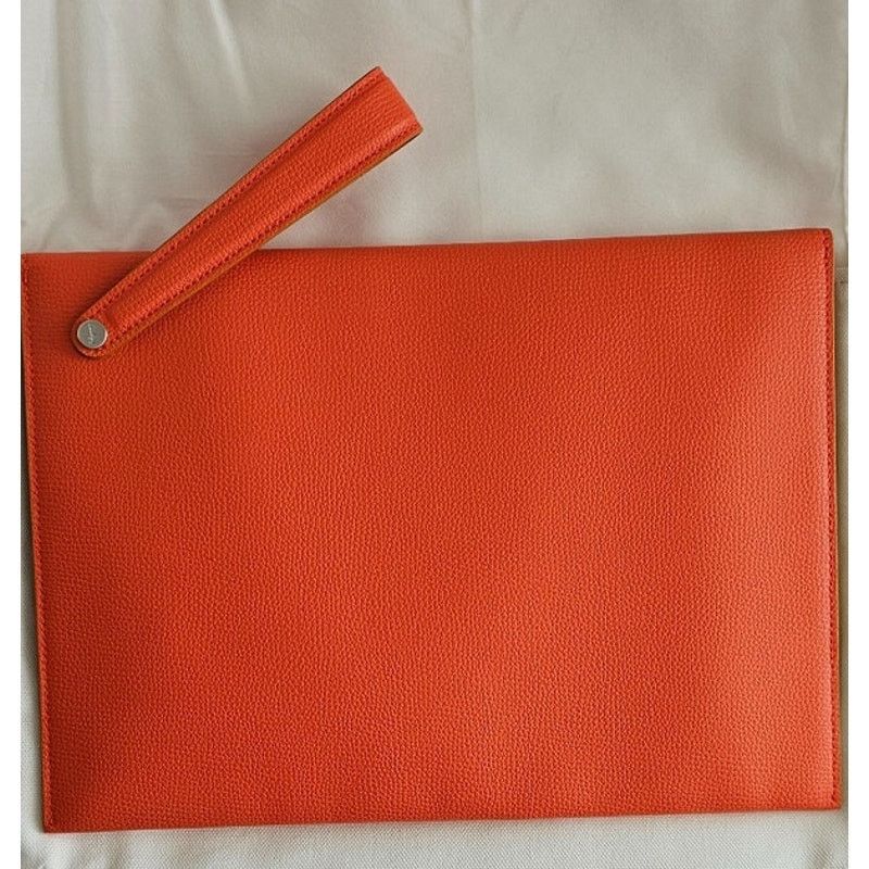 Salvatore Ferragamo Salvatore Ferragamo Orange Pebbled Leather Clutch Bag Size ONE SIZE - 3 Thumbnail