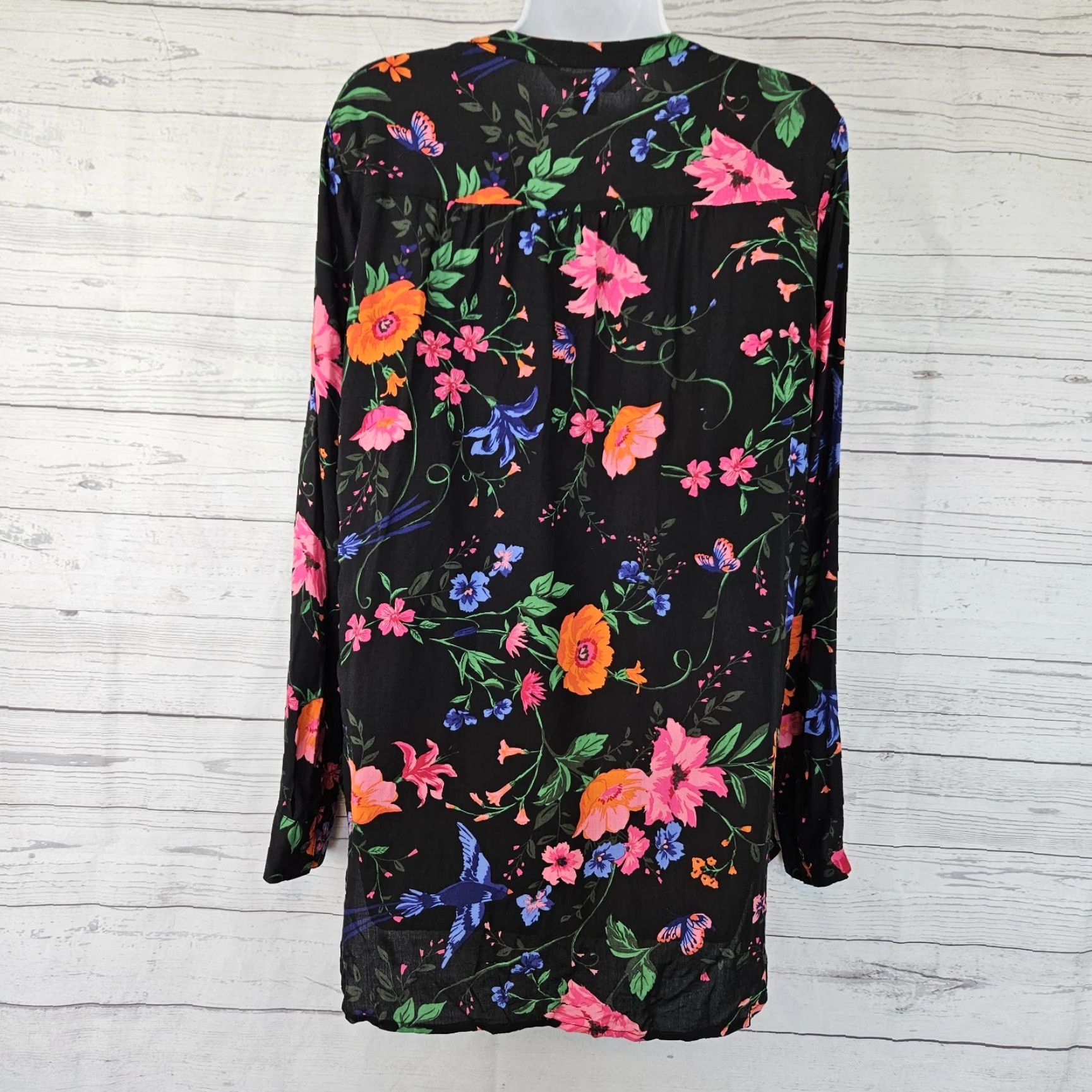 Old Navy Old Navy Tunic Shirt Womens Large Black Pink Floral Long Sleeve Rayon Blouse Size L / US 10 / IT 46 - 3 Thumbnail
